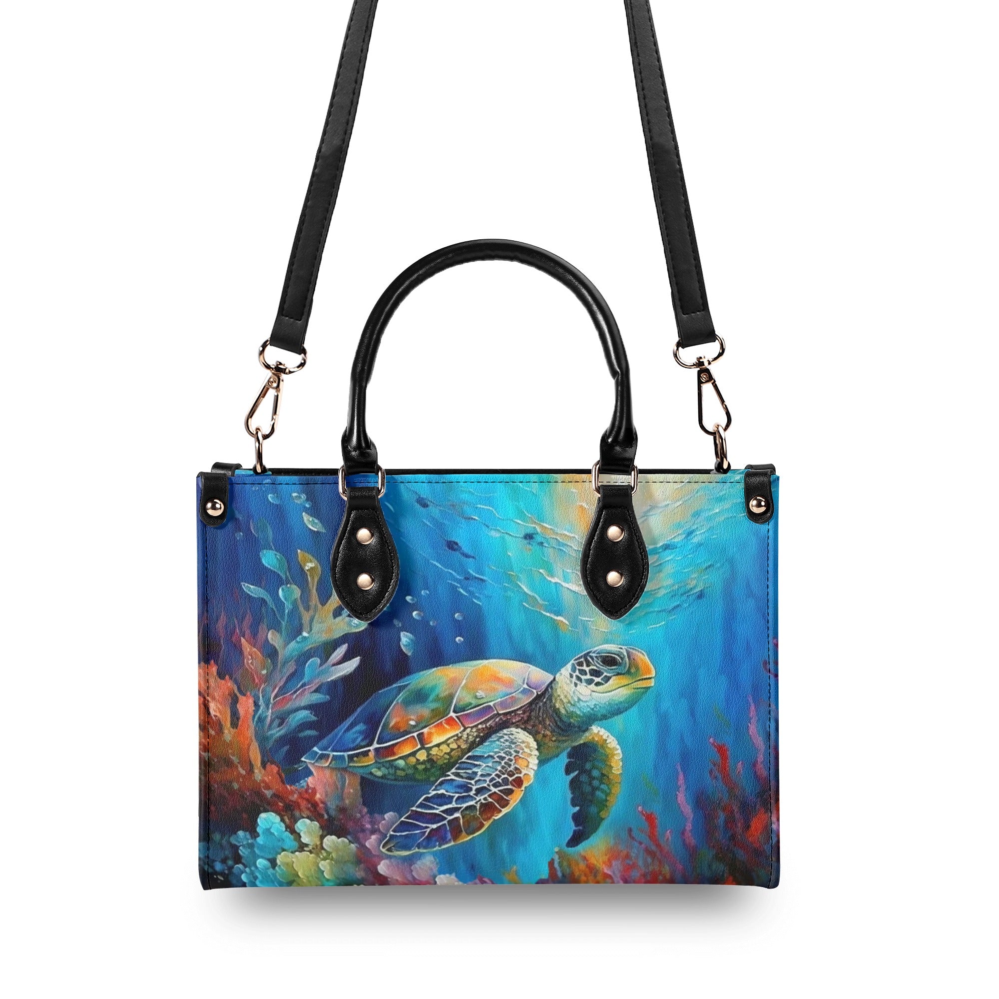 PAINTING OCEAN TURTLE  LEATHER HANDBAG - YHLT2811244