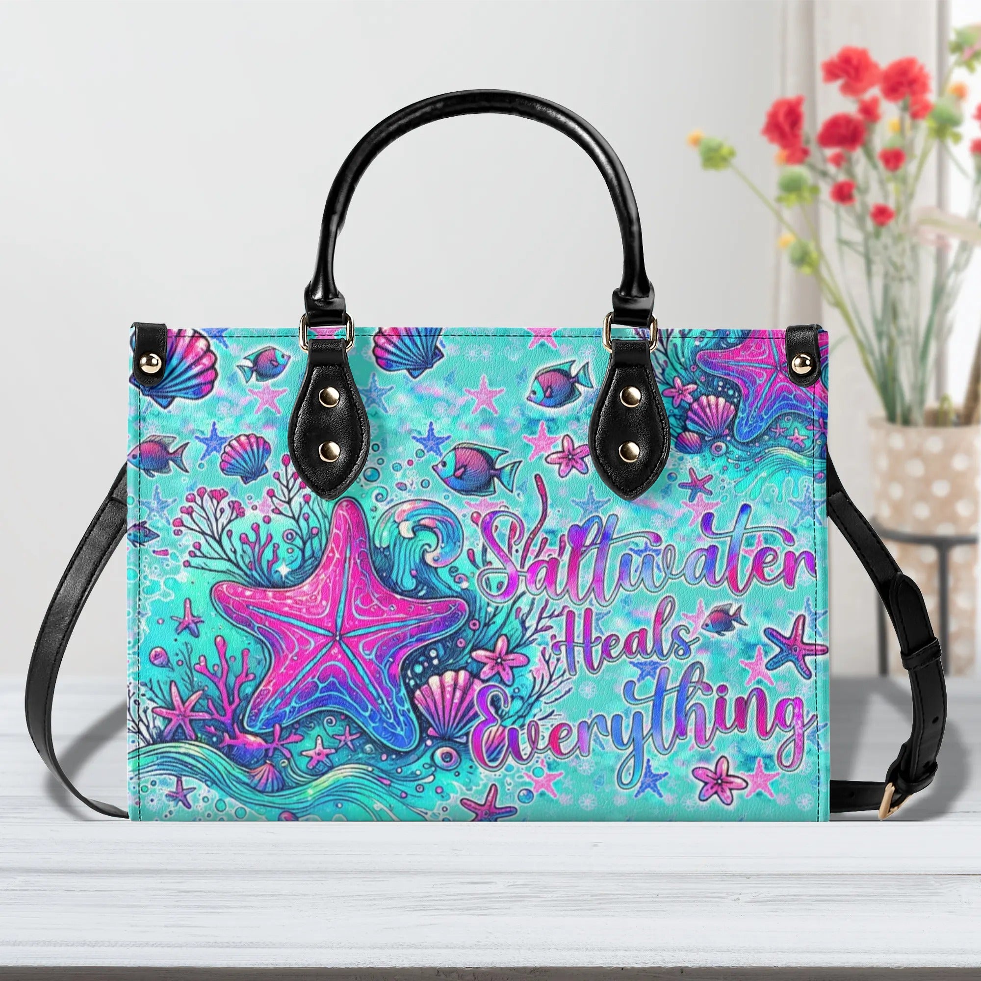 SALTWATER HEALS EVERYTHING STARFISH LEATHER HANDBAG - TYQY2307244