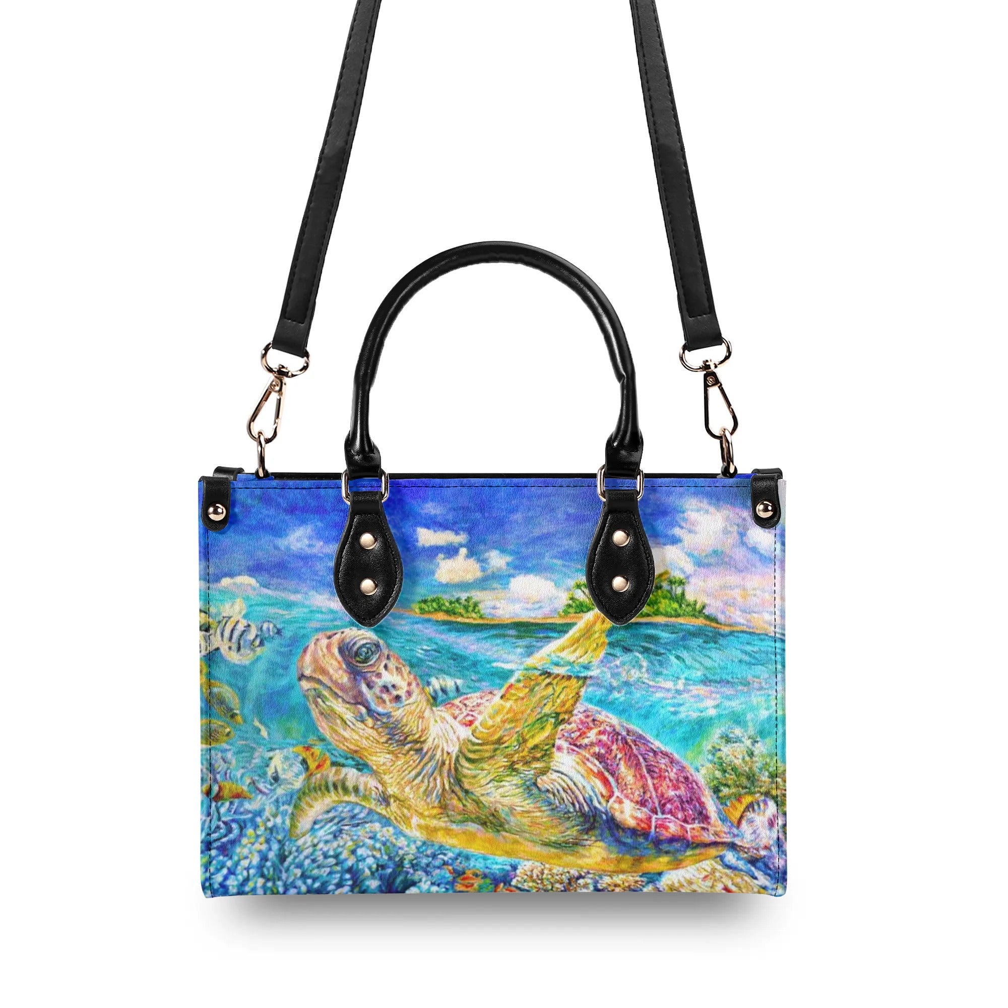 PAINTING TURTLE OCEAN LEATHER HANDBAG - YHHN1909244