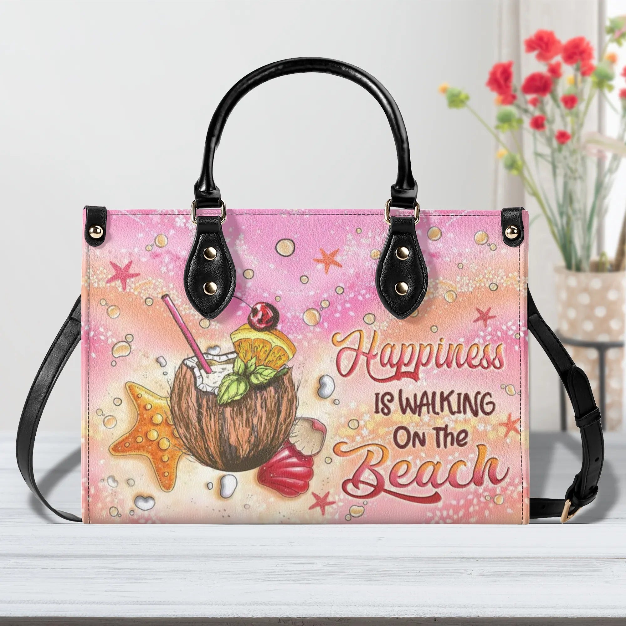 HAPPINESS IS WALKING ON THE BEACH LEATHER HANDBAG - YHLN2108244