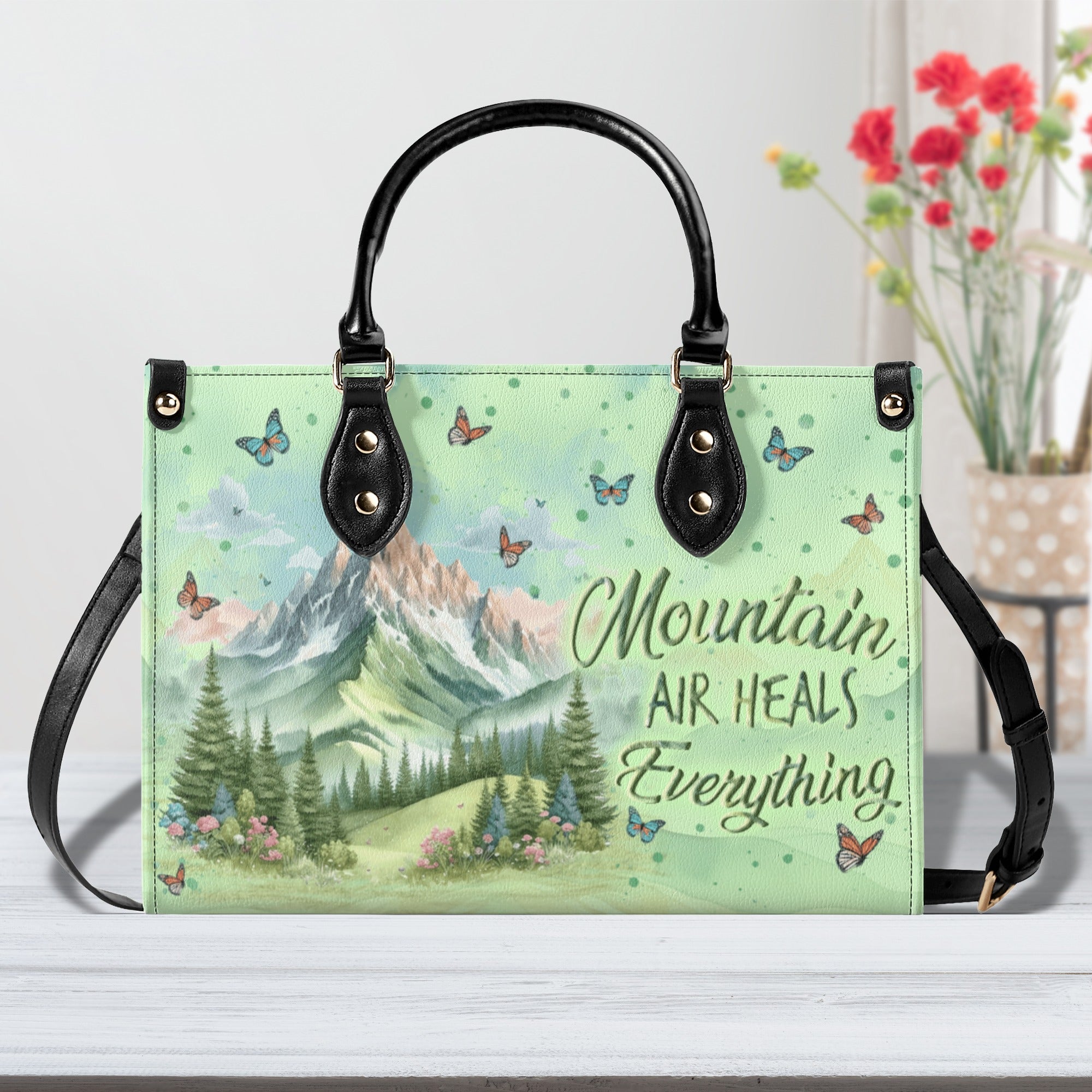 MOUNTAIN AIR HEALS EVERYTHING LEATHER HANDBAG - YHLN3110244