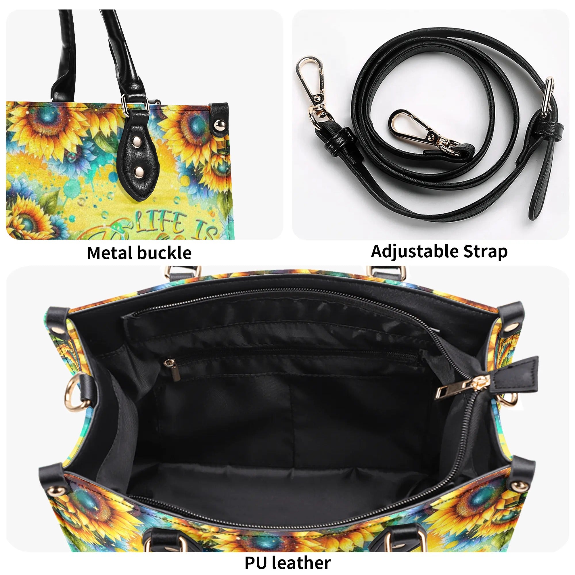 LIFE IS BETTER WITH TURTLE SUNFLOWER LEATHER HANDBAG - TLNT2108244