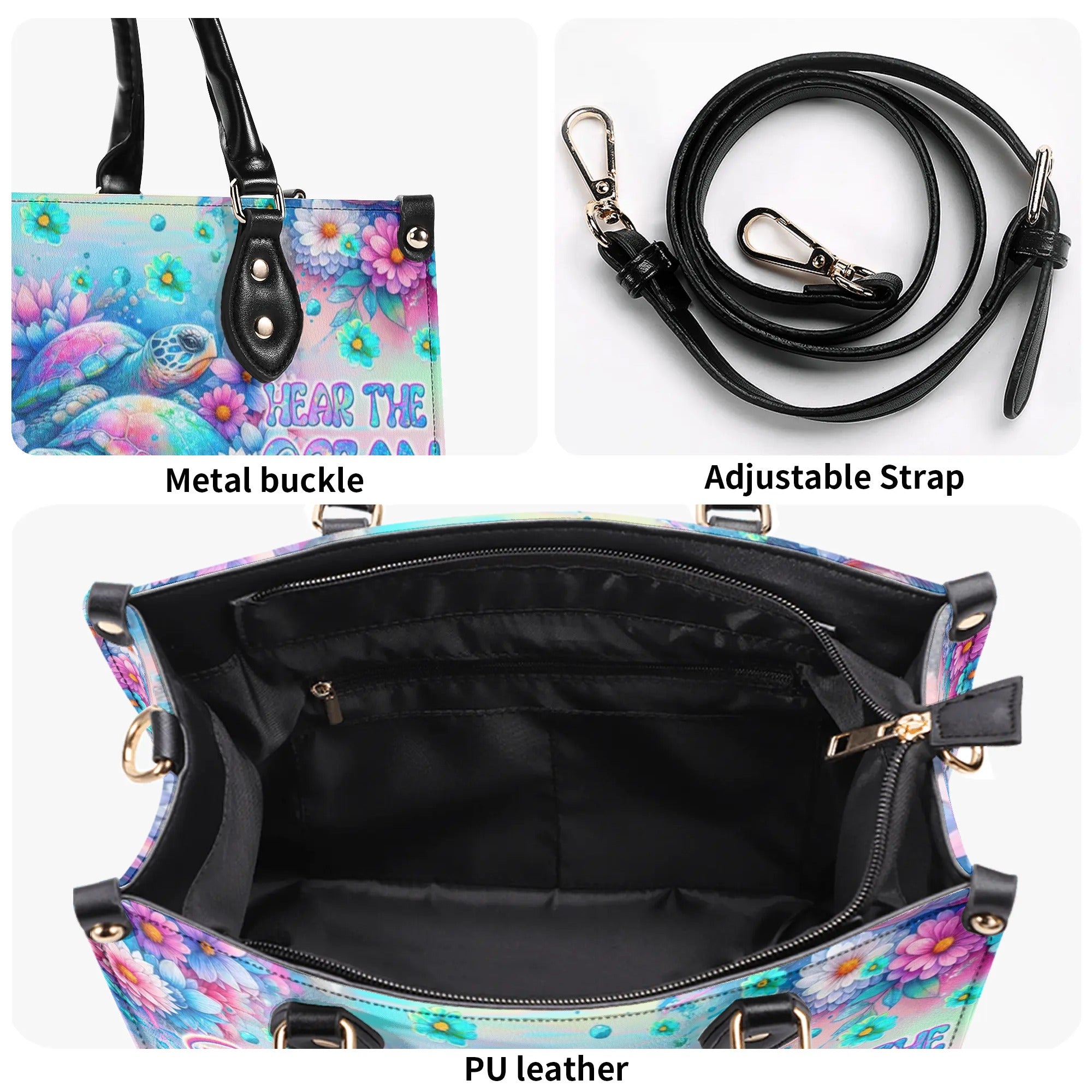 SMELL THE SEA FEEL THE BREEZE TURTLE LEATHER HANDBAG - TLTW2507242