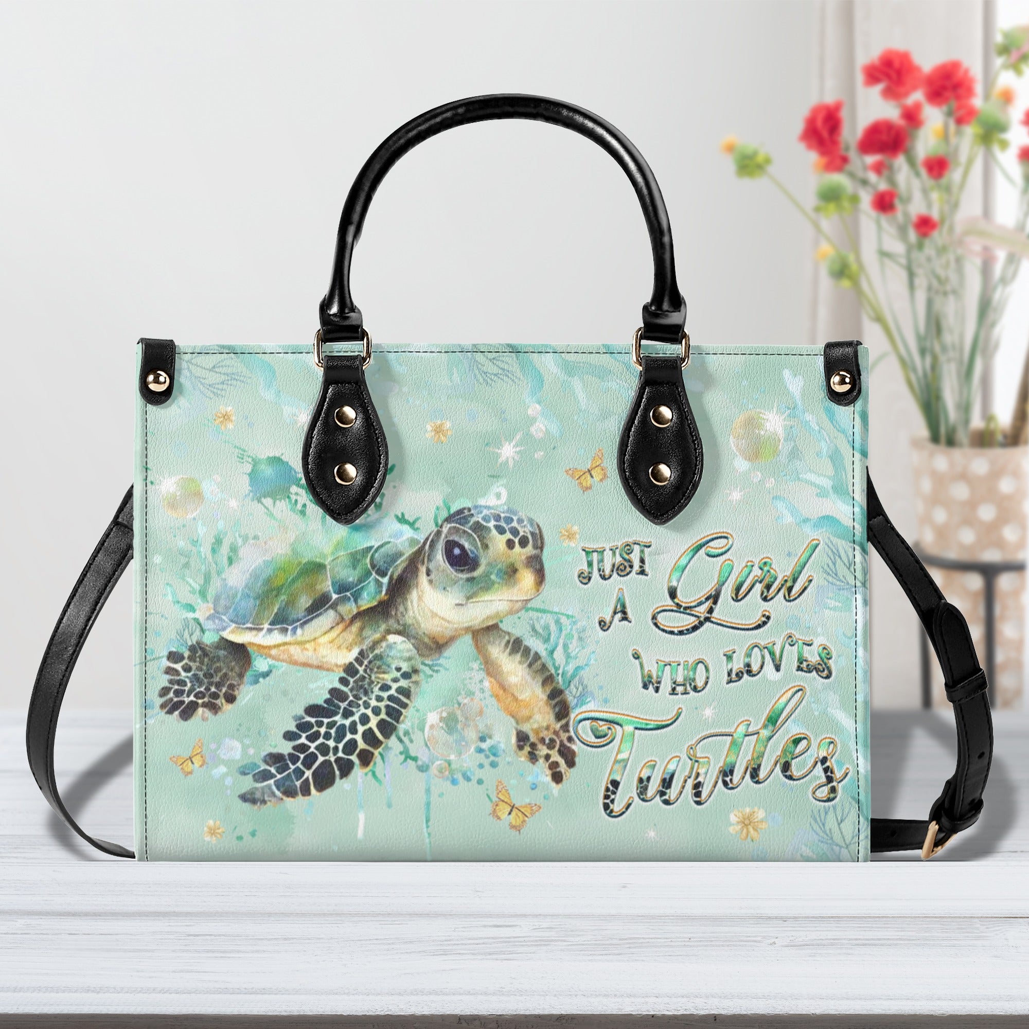 JUST A GIRL WHO LOVES TURTLES LEATHER HANDBAG - YHHG2711244