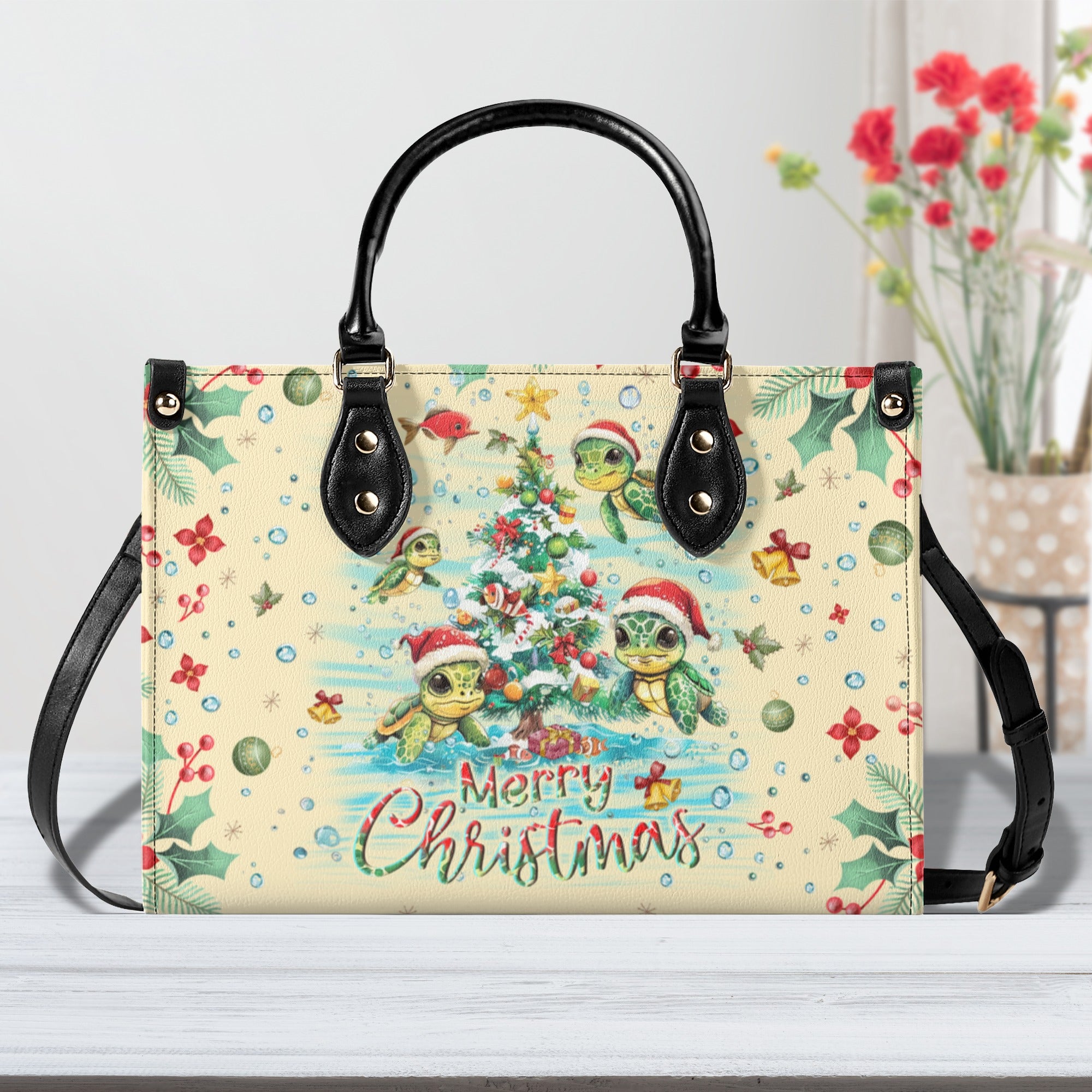 MERRY CHRISTMAS TURTLE LEATHER HANDBAG - YHLN2810244