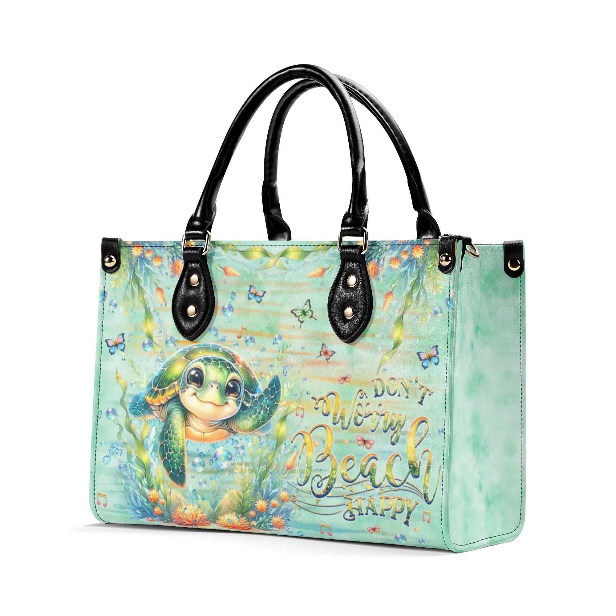 DON'T WORRY BEACH HAPPY TURTLE LEATHER HANDBAG - YHHG2308241