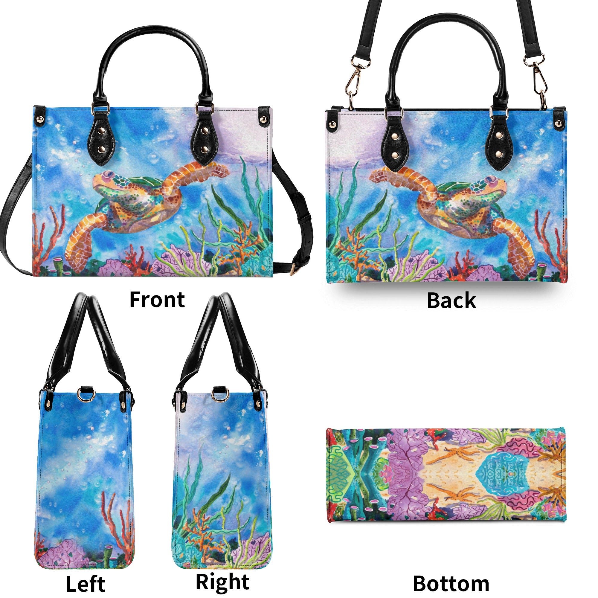 PAINTING SEA TURTLE LEATHER HANDBAG - YHDU2111244