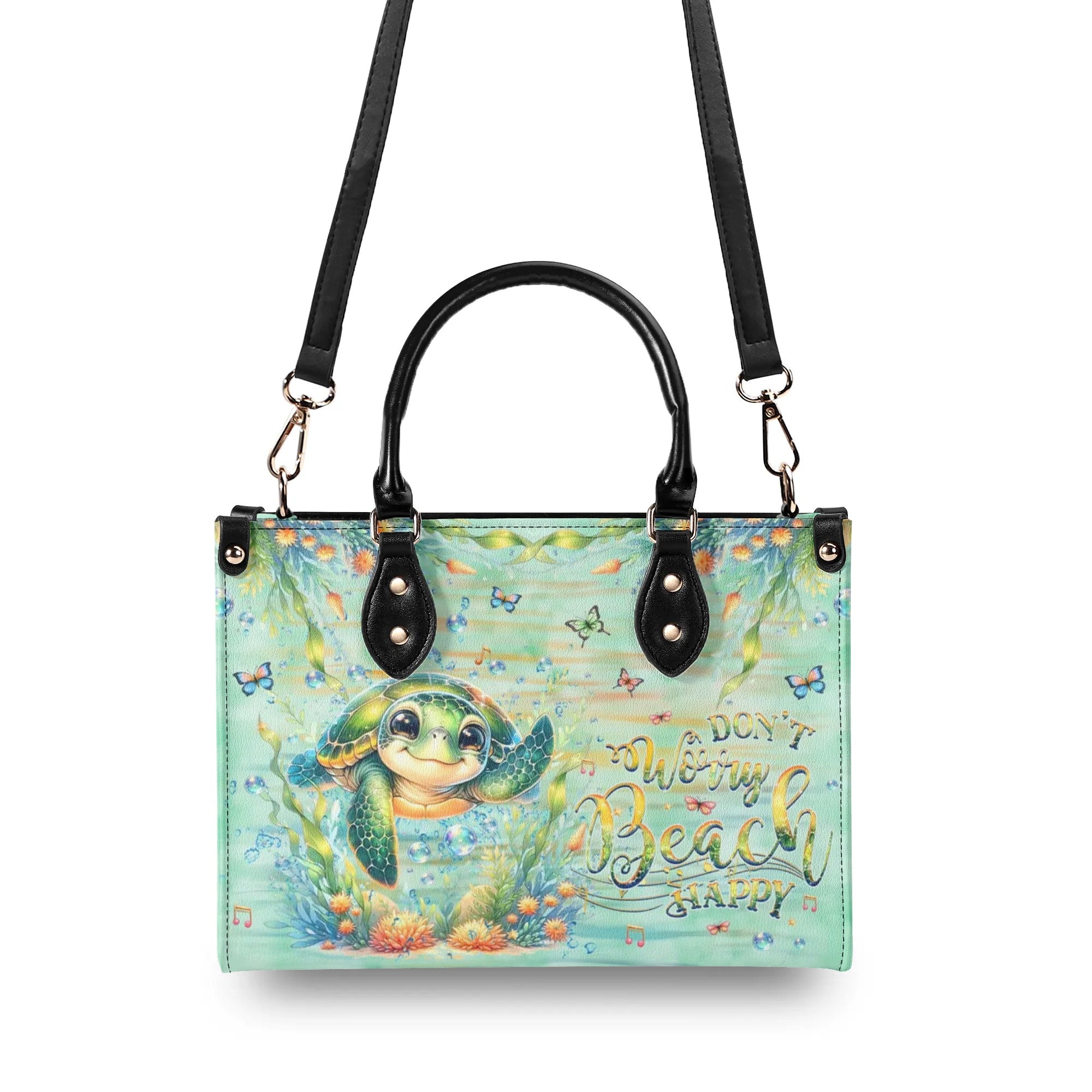 DON'T WORRY BEACH HAPPY TURTLE LEATHER HANDBAG - YHHG2308241