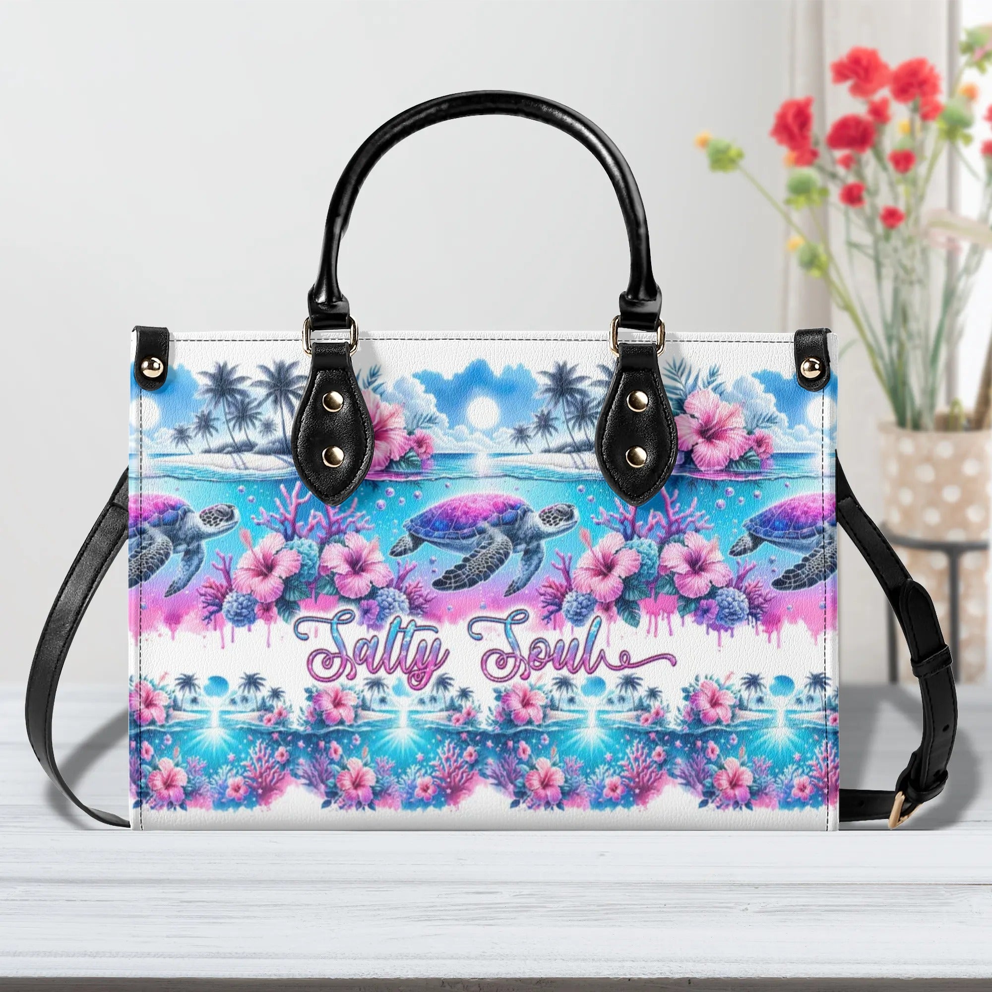 SALTY SOUL FLOWER TURTLE LEATHER HANDBAG - TLPQ1607241