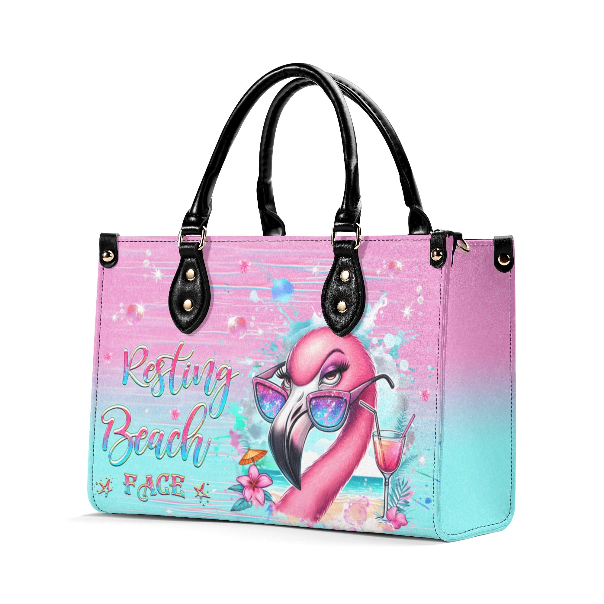 RESTING BEACH FACE FLAMINGO LEATHER HANDBAG - YHHG0312244