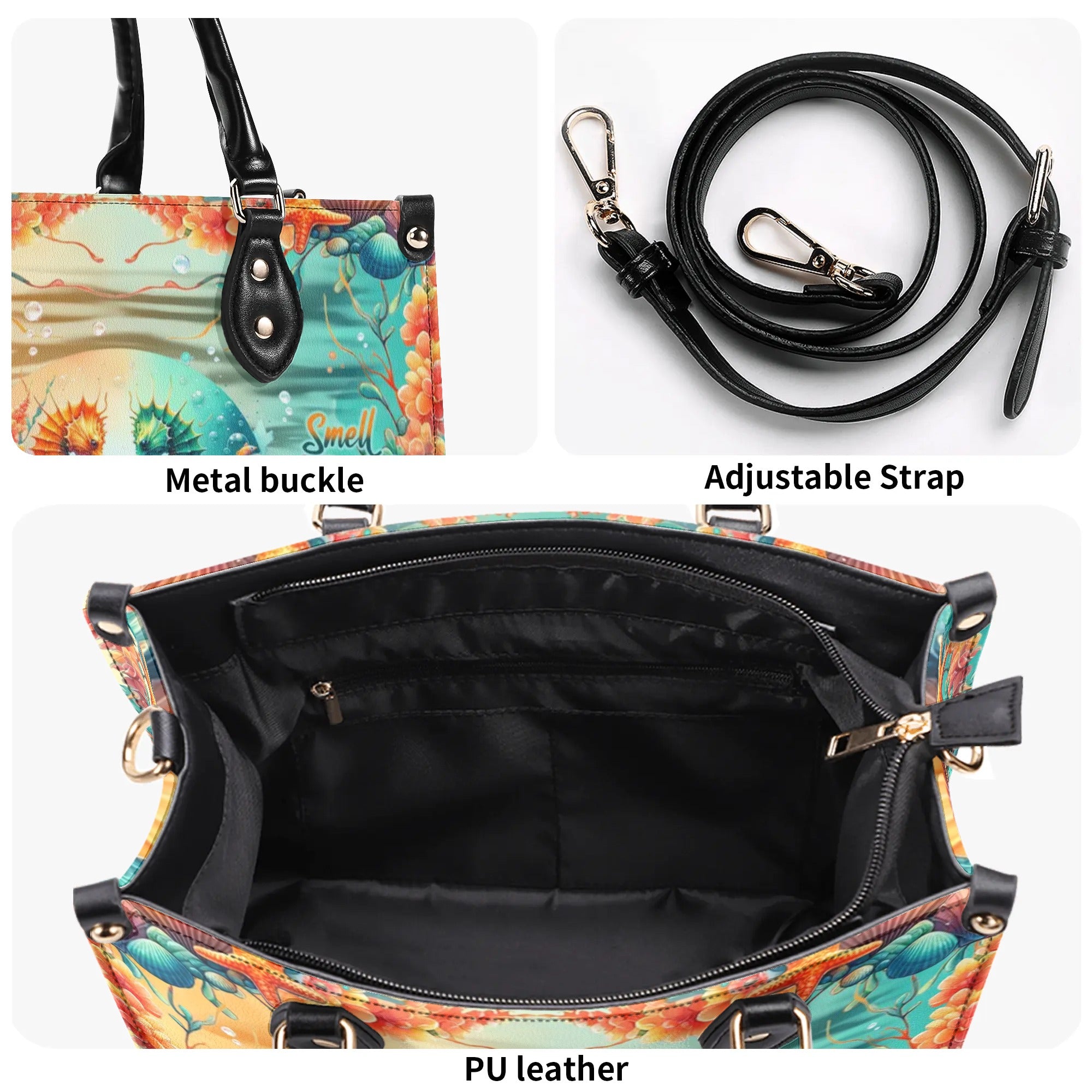 SMELL THE SEA FEEL THE BREEZE SEAHORSE LEATHER HANDBAG - TLNT2407244