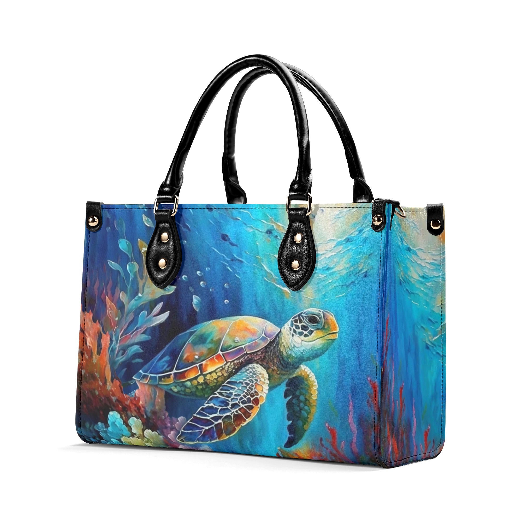 PAINTING OCEAN TURTLE  LEATHER HANDBAG - YHLT2811244