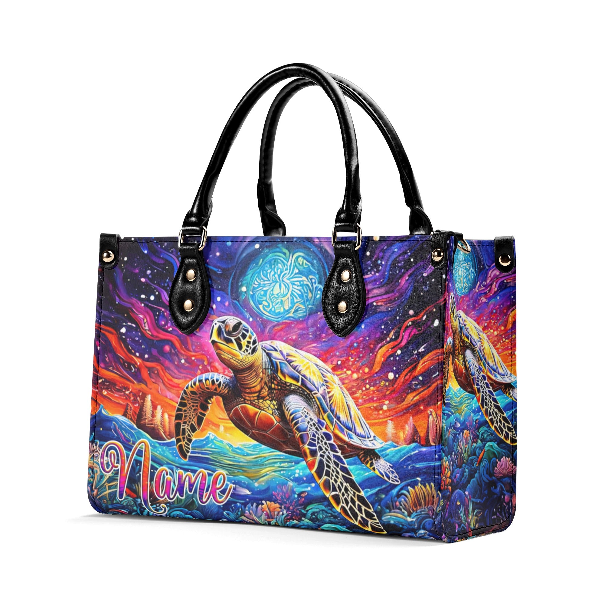 SEA TURTLE ART LEATHER HANDBAG - TLNZ1810245