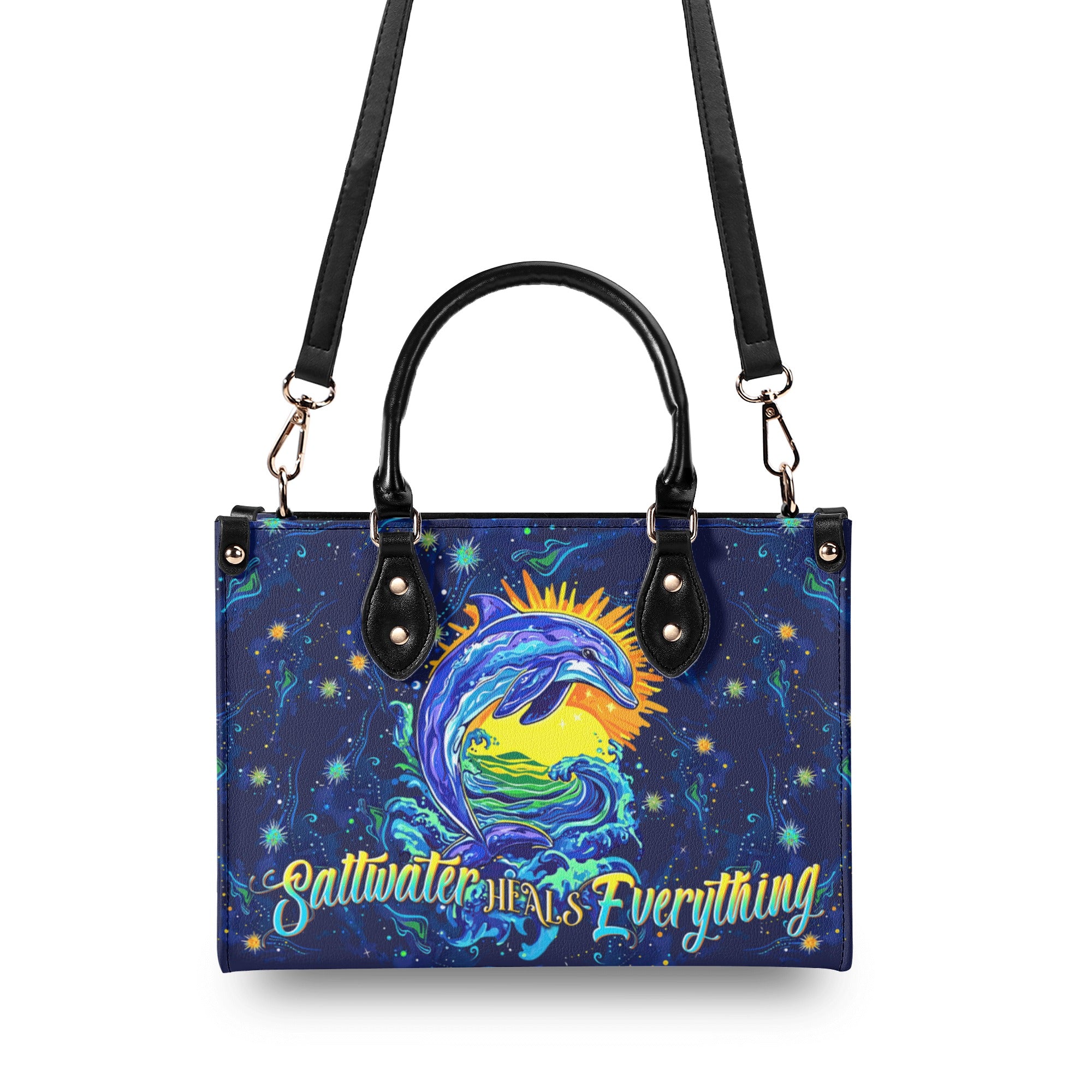 SALTWATER HEALS EVERYTHING DOLPHIN  LEATHER HANDBAG - TLTW2612243