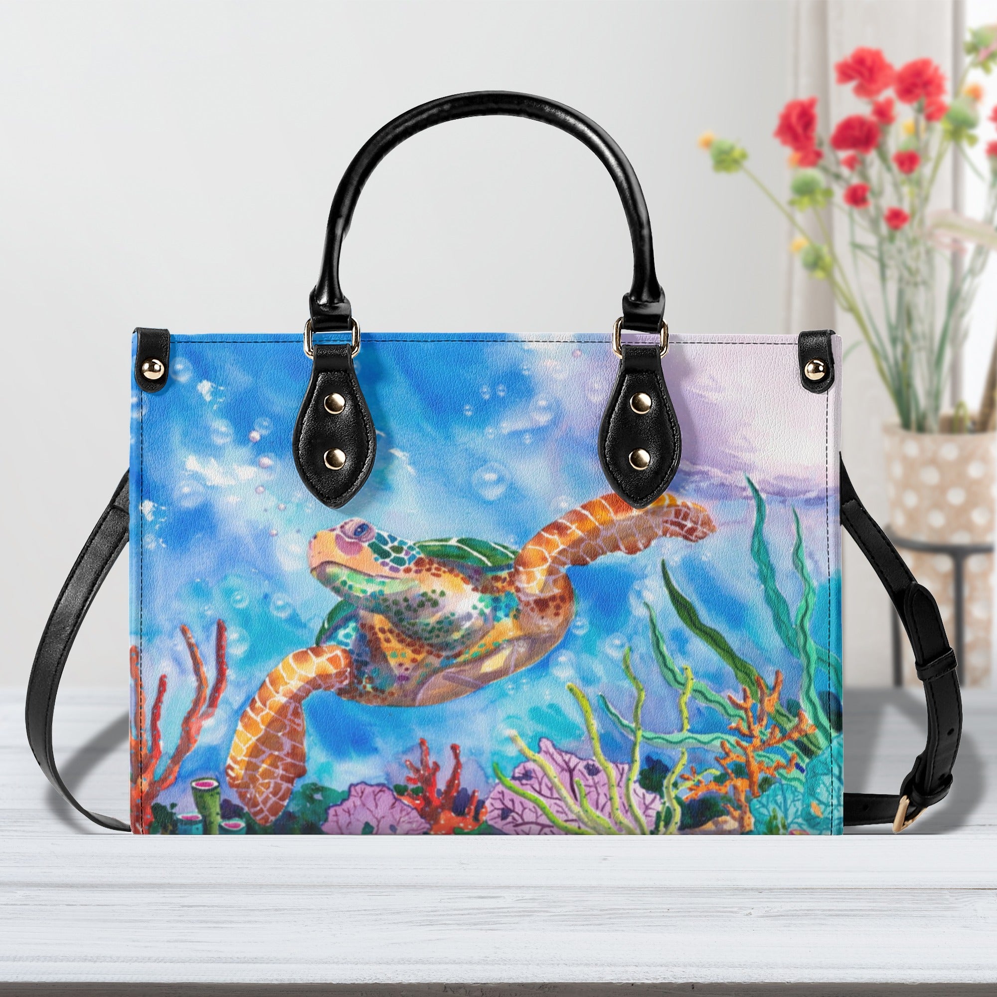 PAINTING SEA TURTLE LEATHER HANDBAG - YHDU2111244