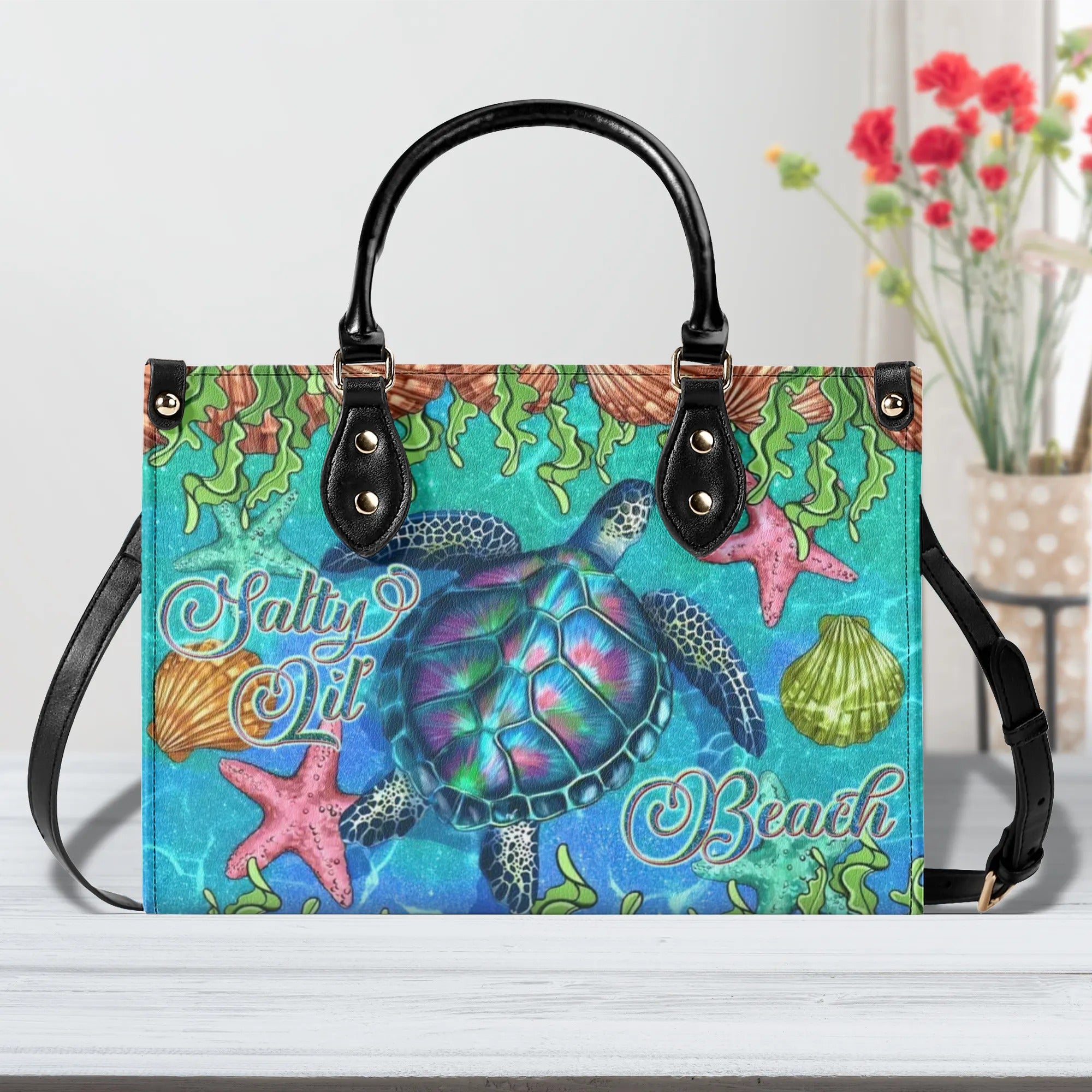 SALTY LIL' BEACH TURTLE LEATHER HANDBAG - TLNT0606244