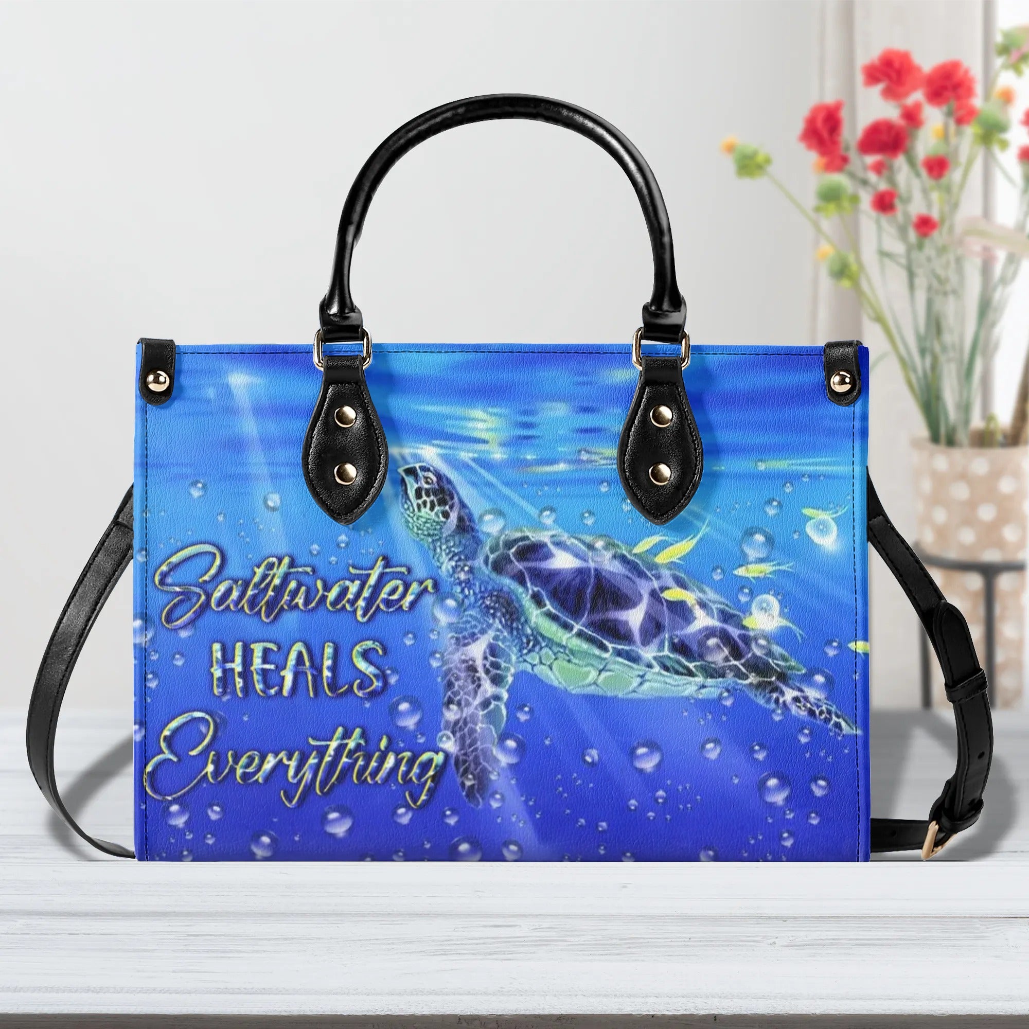 SALTWATER HEALS EVERYTHING TURTLE LEATHER HANDBAG - YHLN2009246