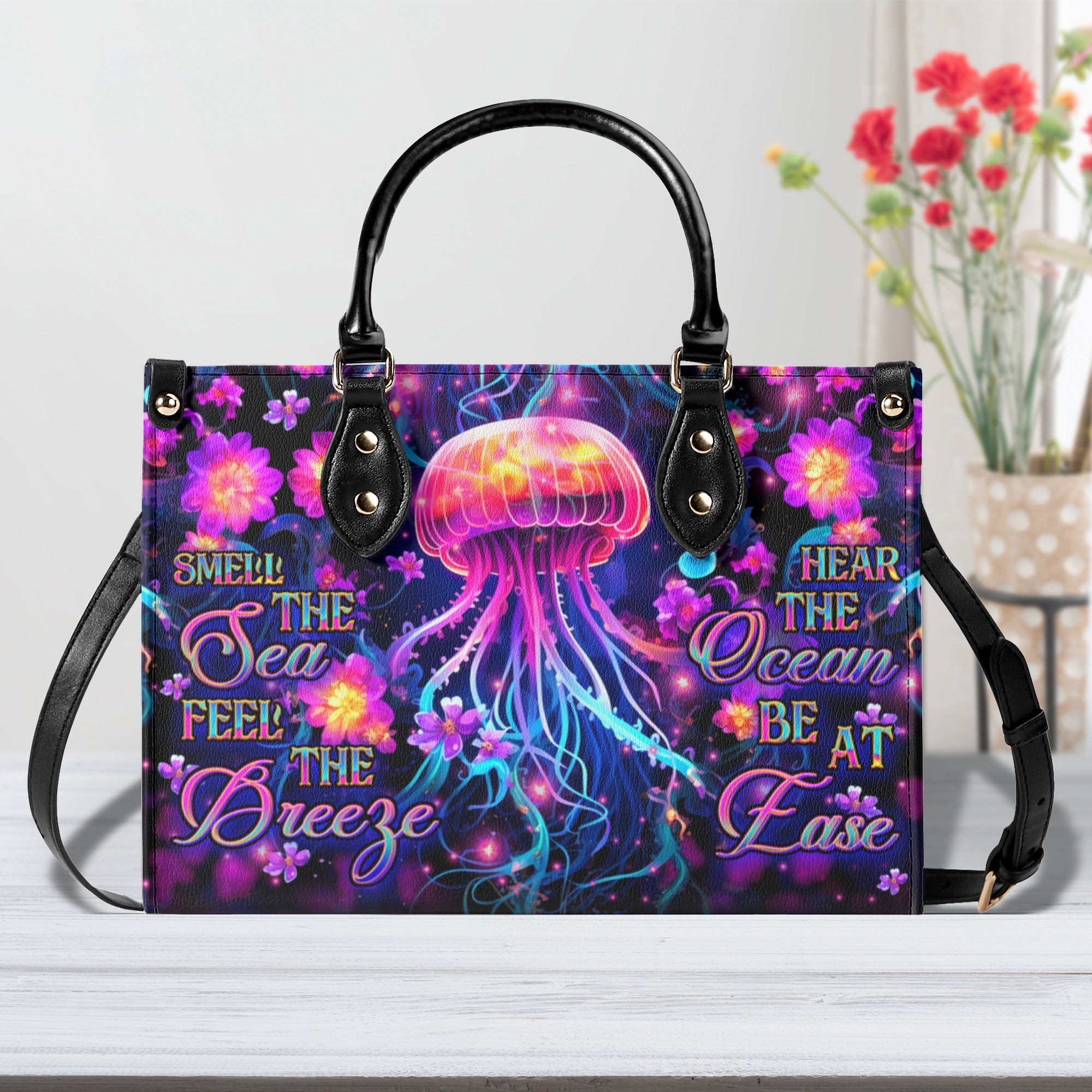 SMELL THE SEA FEEL THE BREEZE LEATHER HANDBAG - YHDU0711244