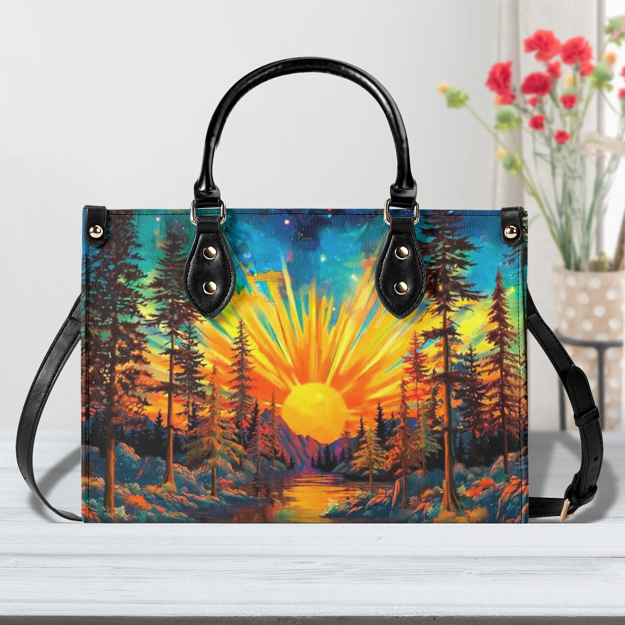 BEAUTIFUL SUN SCENE LEATHER HANDBAG - YHHN1009243