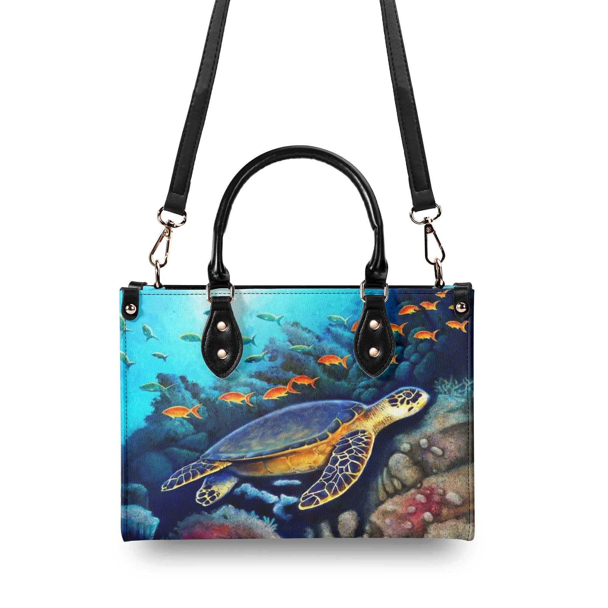 PAINTING TURTLE OCEAN LEATHER HANDBAG - YHLT2709244