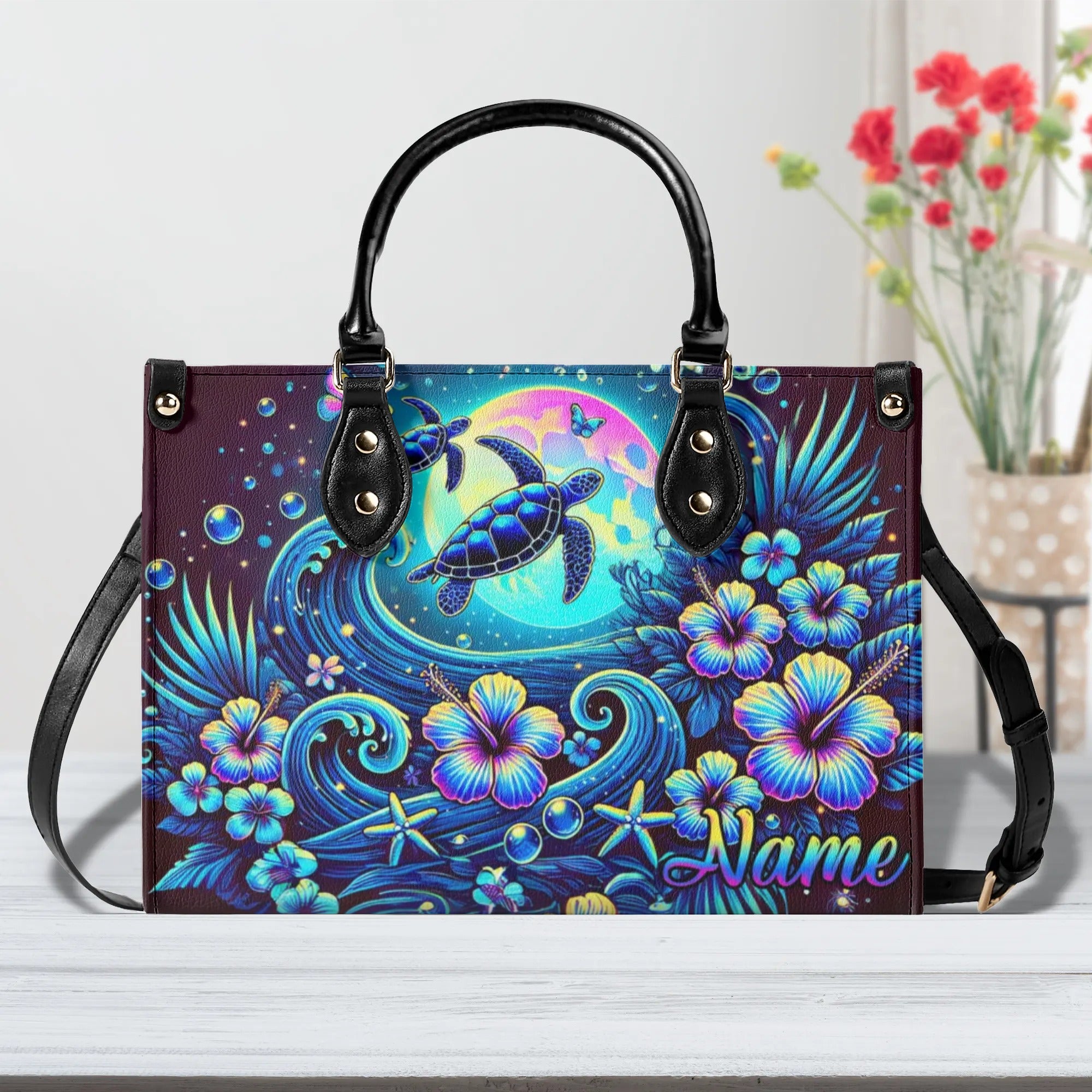 TURTLE UNDER MOON LEATHER HANDBAG - TLNZ0908244