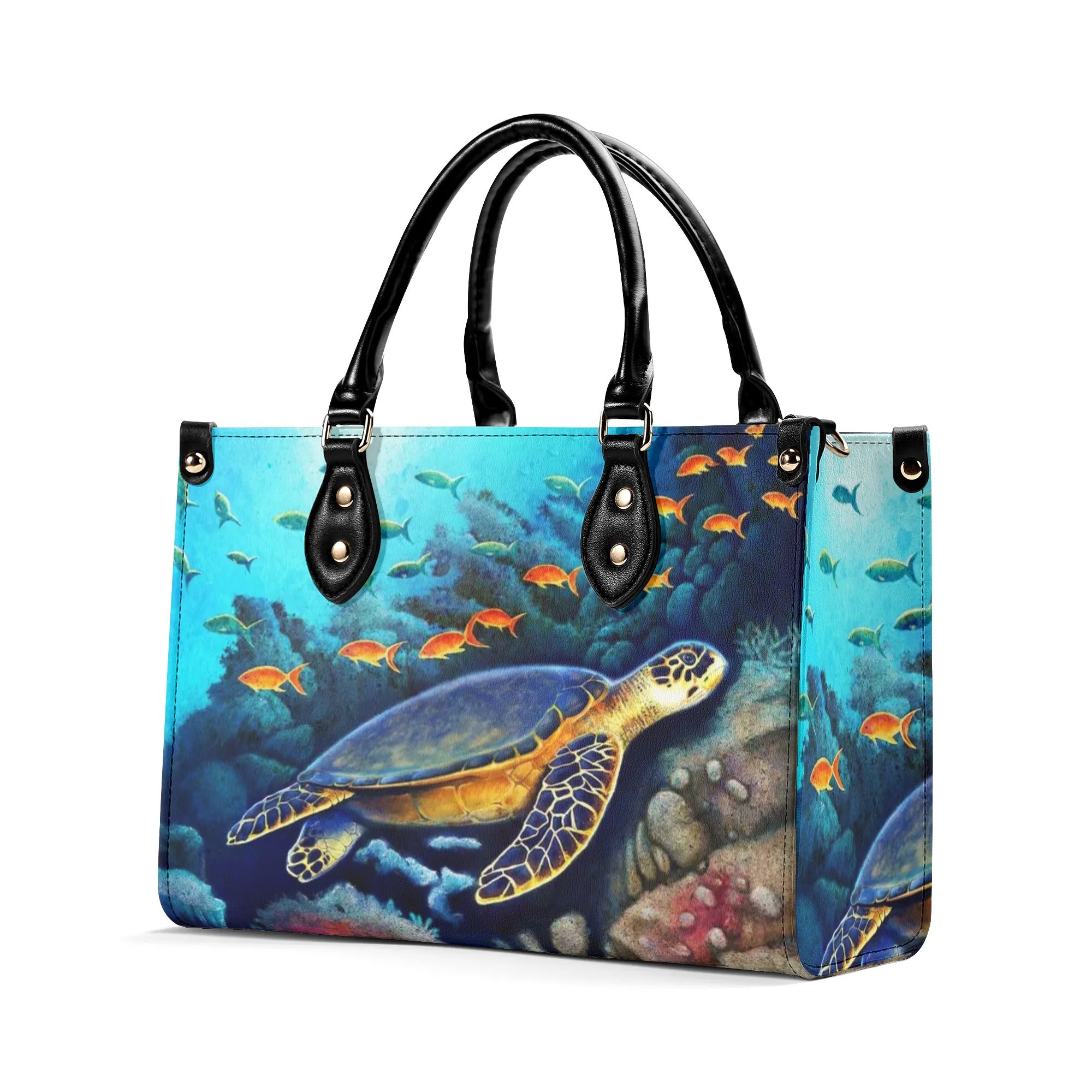 PAINTING TURTLE OCEAN LEATHER HANDBAG - YHLT2709244