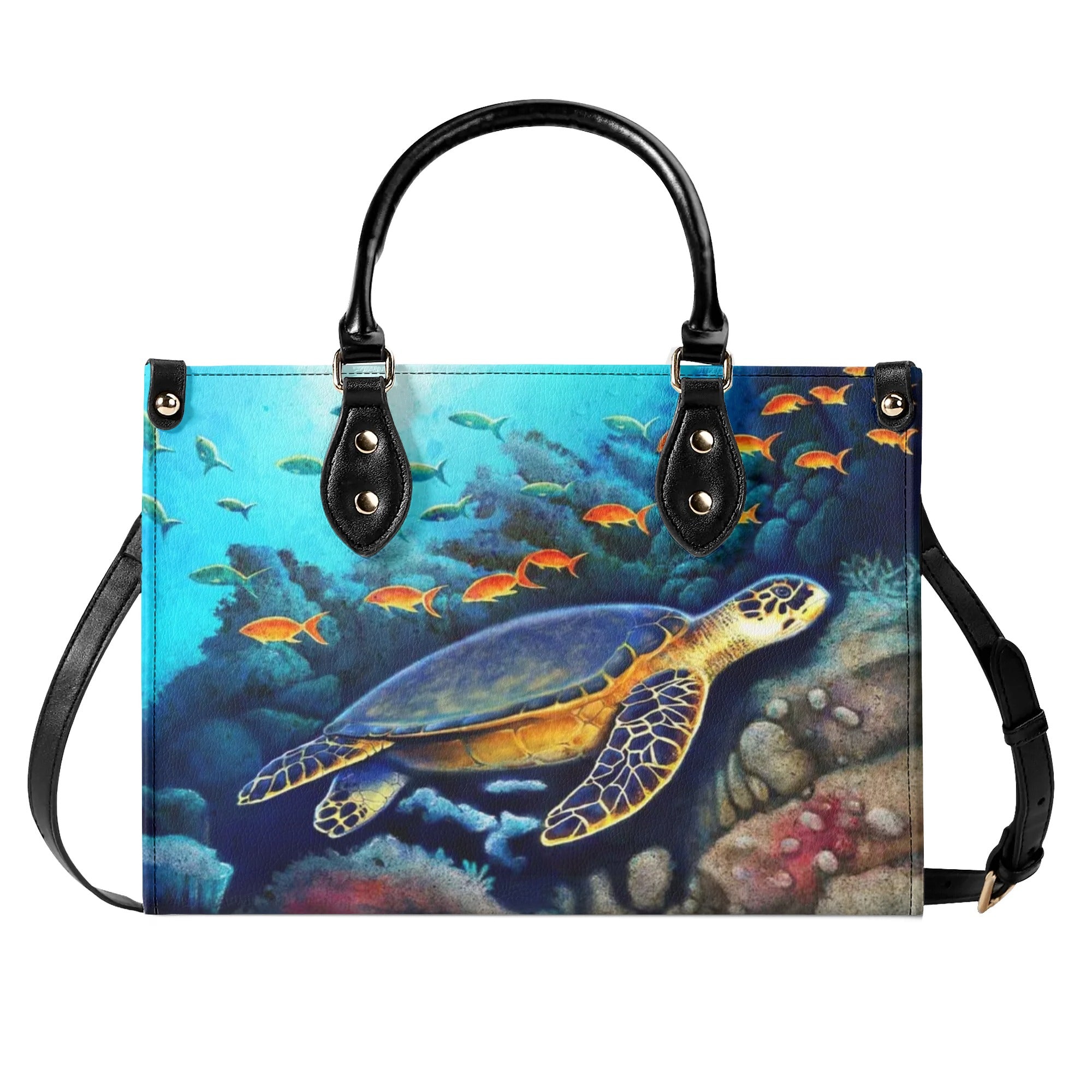 PAINTING TURTLE OCEAN LEATHER HANDBAG - YHLT2709244