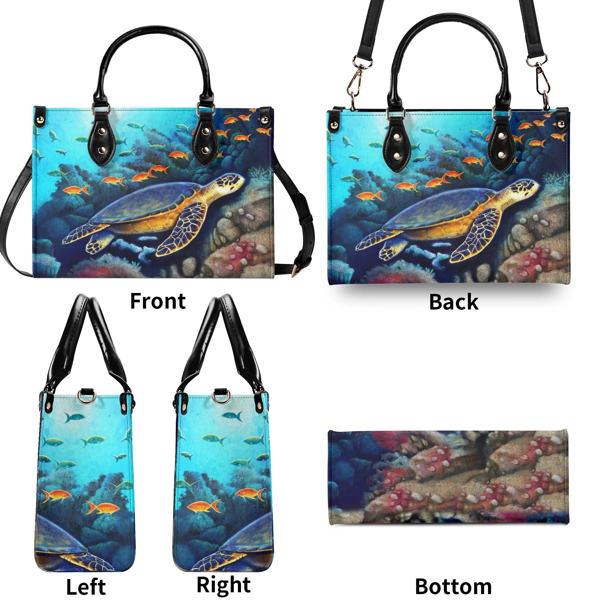 PAINTING TURTLE OCEAN LEATHER HANDBAG - YHLT2709244