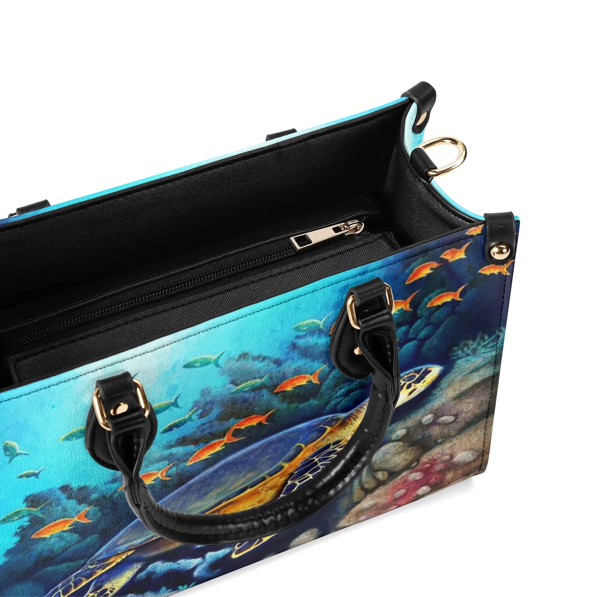 PAINTING TURTLE OCEAN LEATHER HANDBAG - YHLT2709244