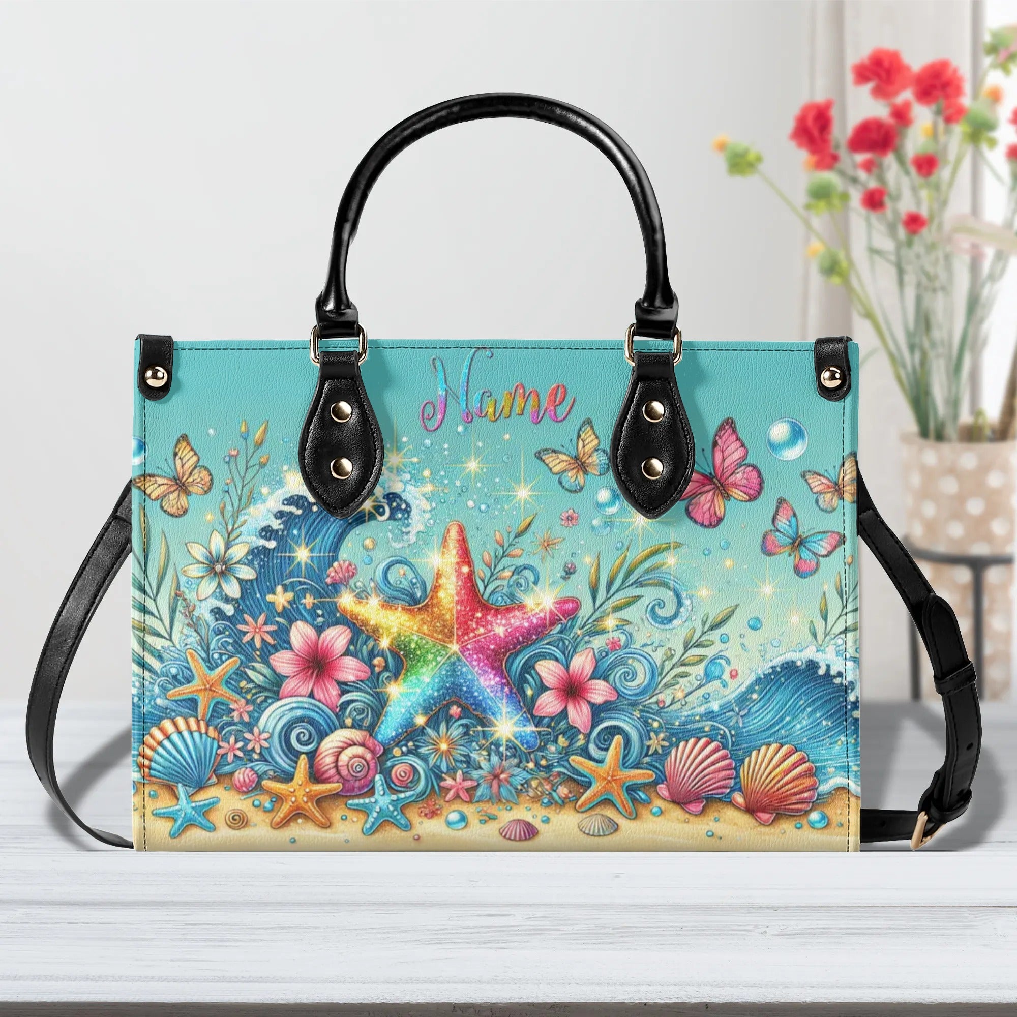 STARFISH FLORAL WAVES LEATHER HANDBAG - TLNT0307244