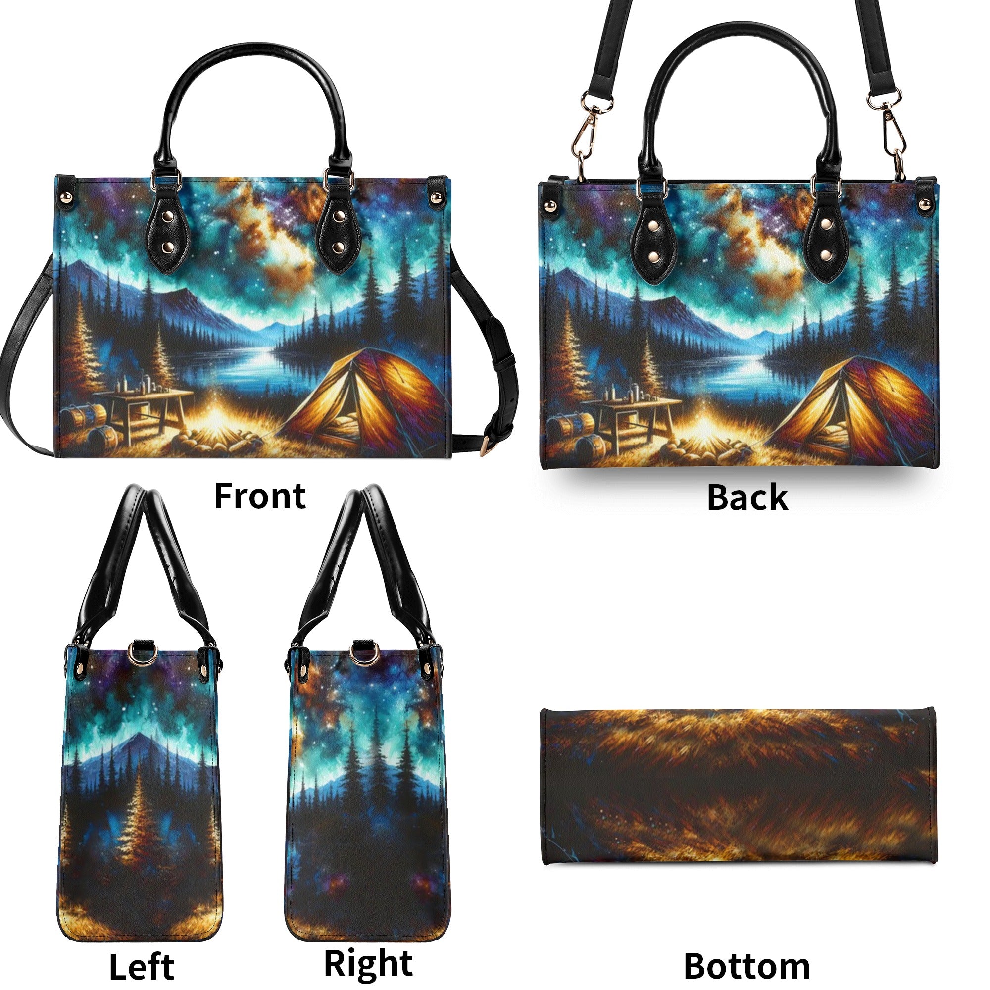 CAMPING SCENE UNDER STARRY NIGHT SKY LEATHER HANDBAG - YHHN1911244