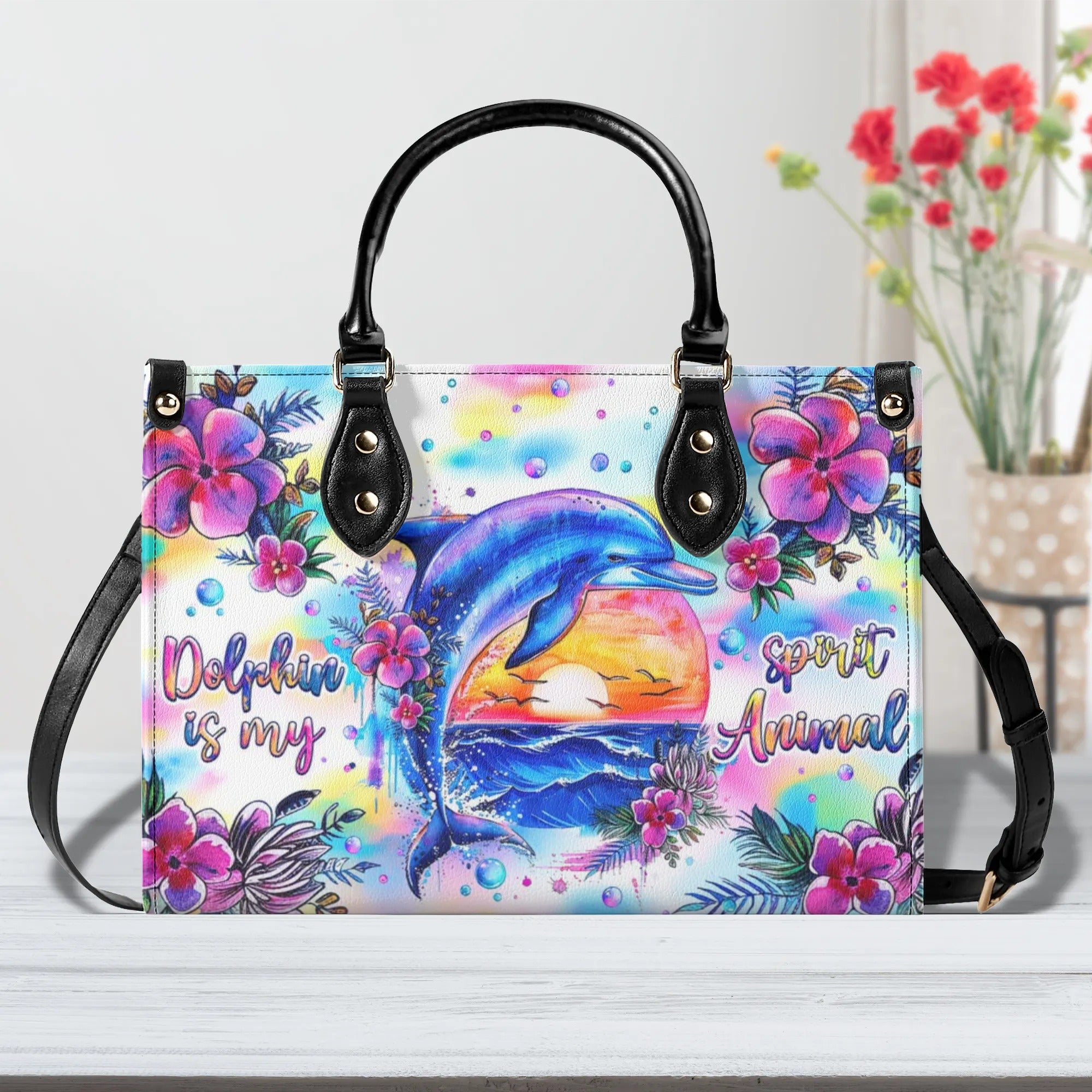 DOLPHIN IS MY SPIRIT ANIMAL LEATHER HANDBAG - TLNZ2106244