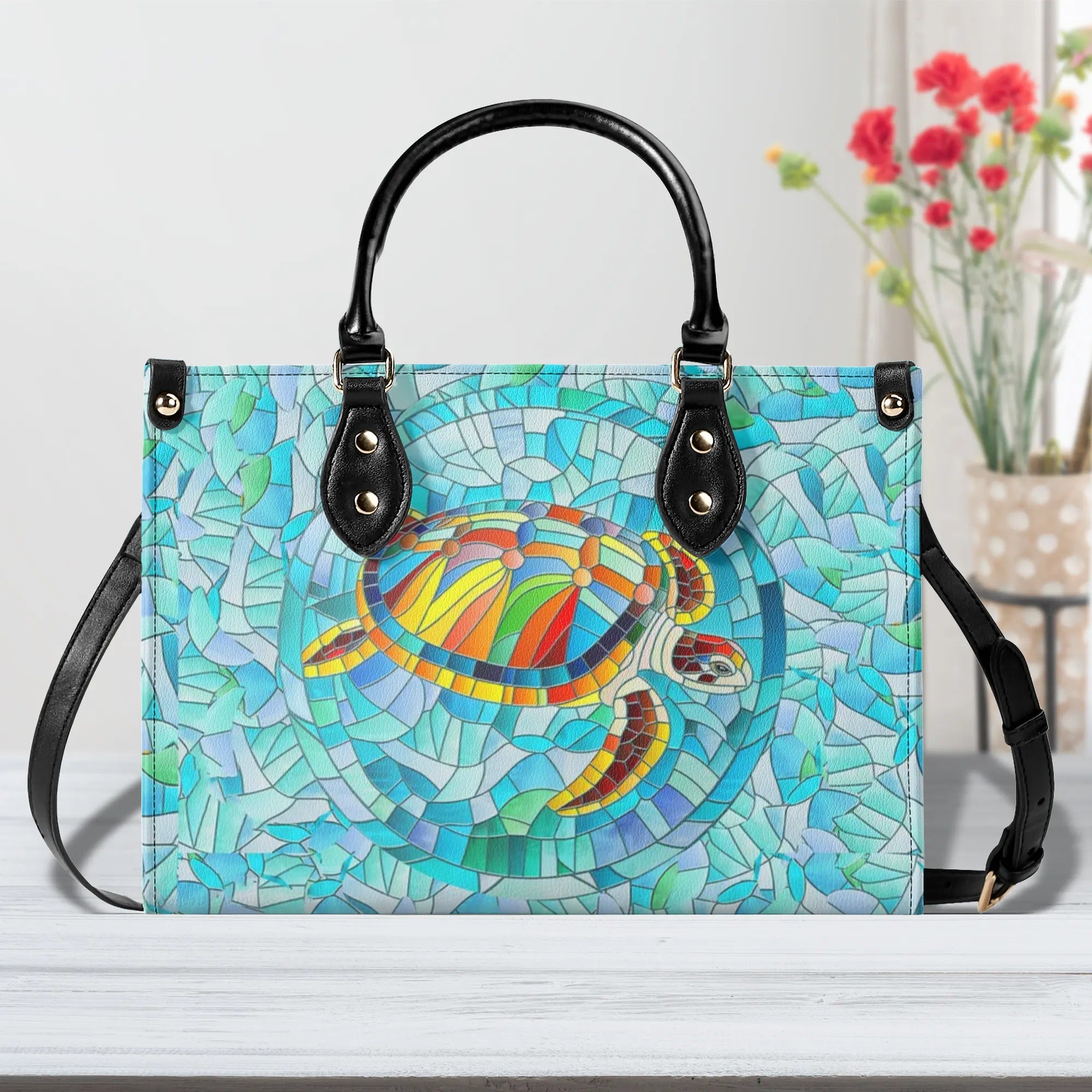 STAINED GLASS TURTLE LEATHER HANDBAG - YHHN1607244