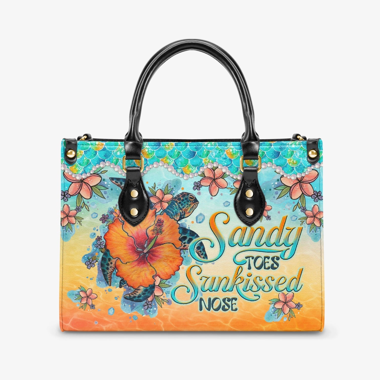 SANDY TOES SUNKISSED NOSE TURTLE HIBISCUS LEATHER HANDBAG - TLTW3003242