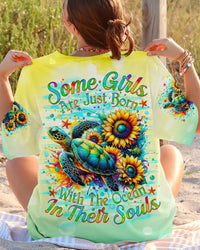 SOME GIRLS ARE JUST BORN TURLTE SUNFLOWER ALL OVER PRINT - TLNO1807243