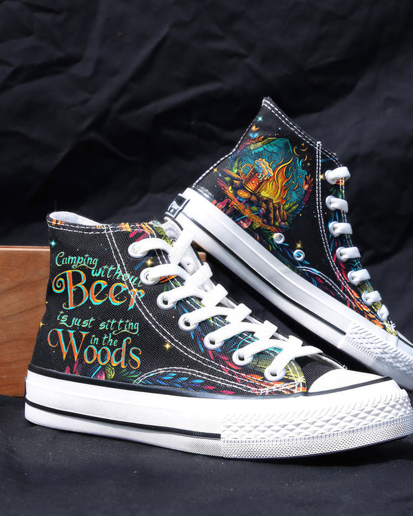 CAMPING WITHOUT BEER IS JUST SITTING IN THE WOODS HIGHTOP CANVAS SHOES - TYTM2804232