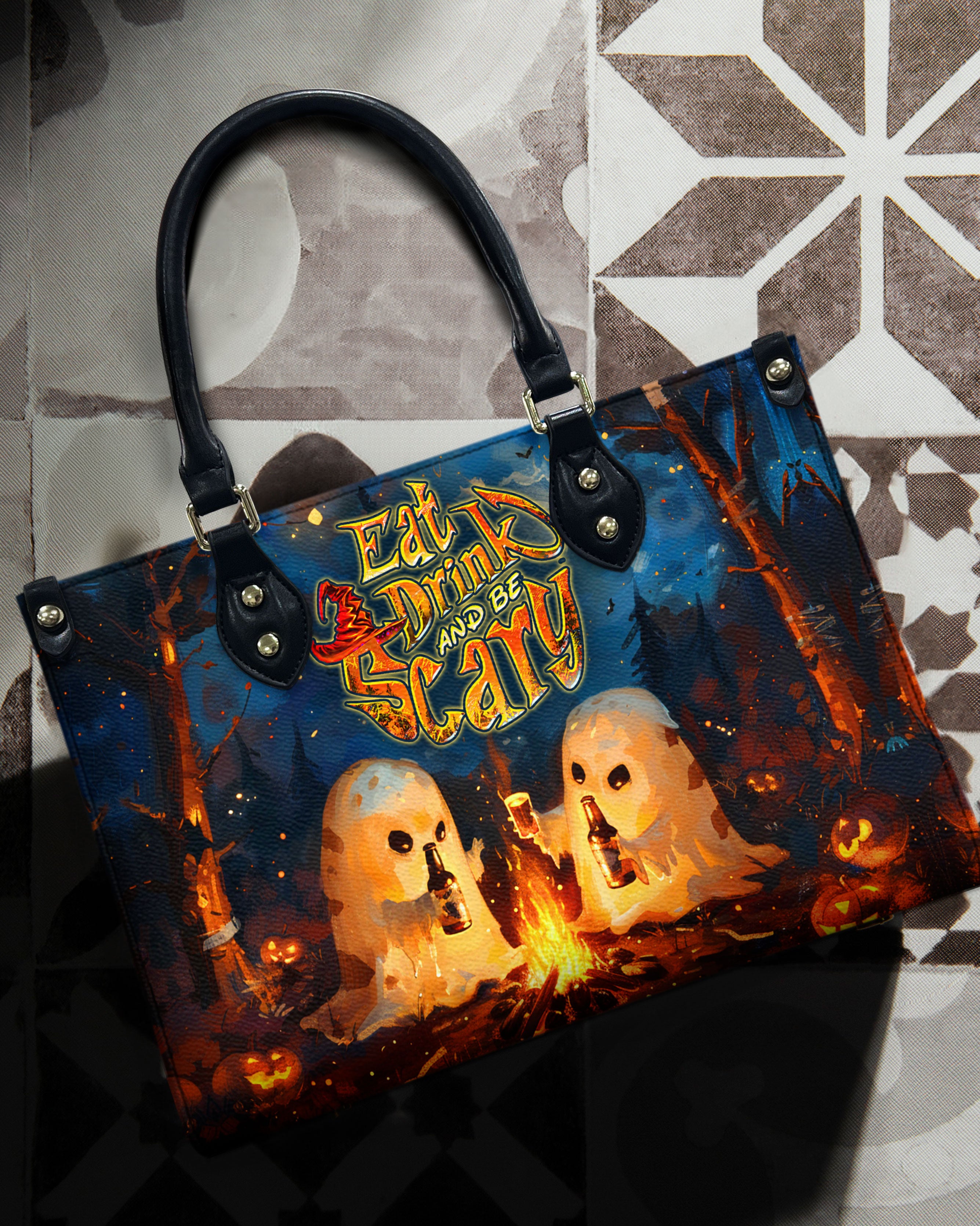 EAT DRINK AND BE SCARY HALLOWEEN LEATHER HANDBAG - YHDU2008244