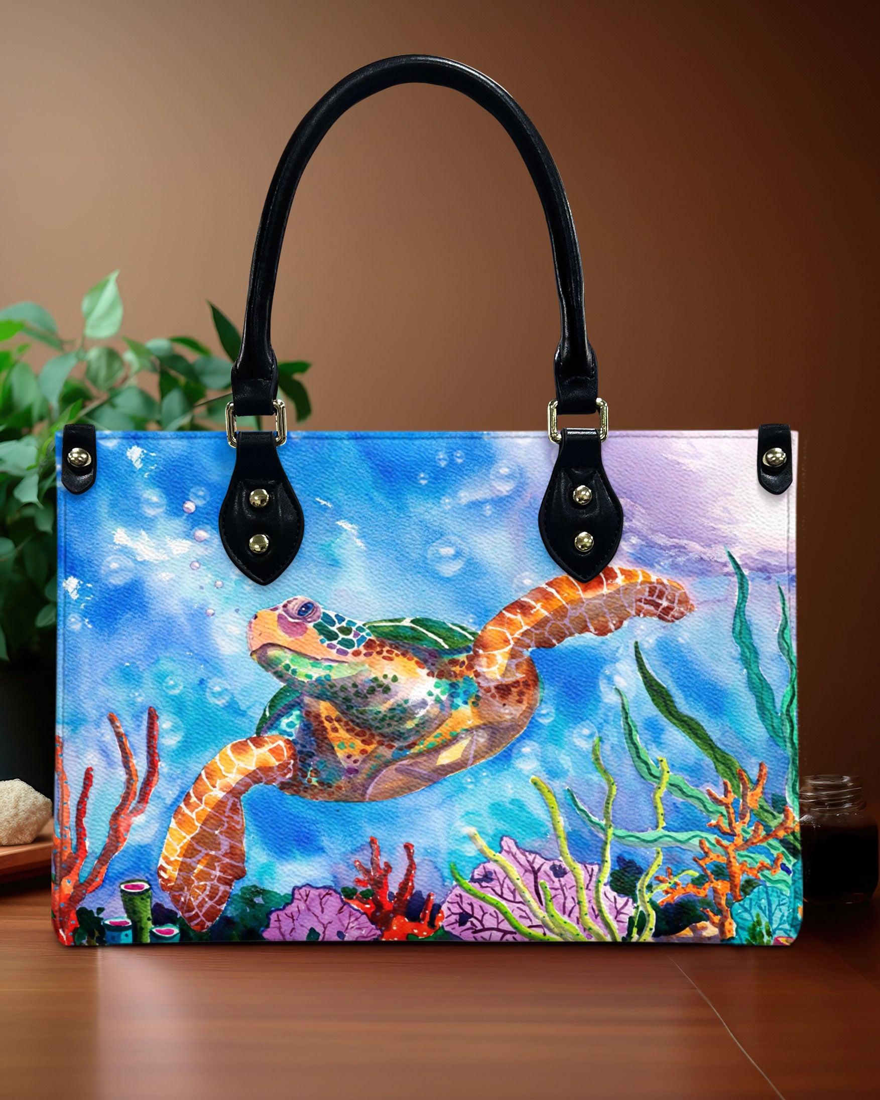 PAINTING SEA TURTLE LEATHER HANDBAG - YHDU2111244