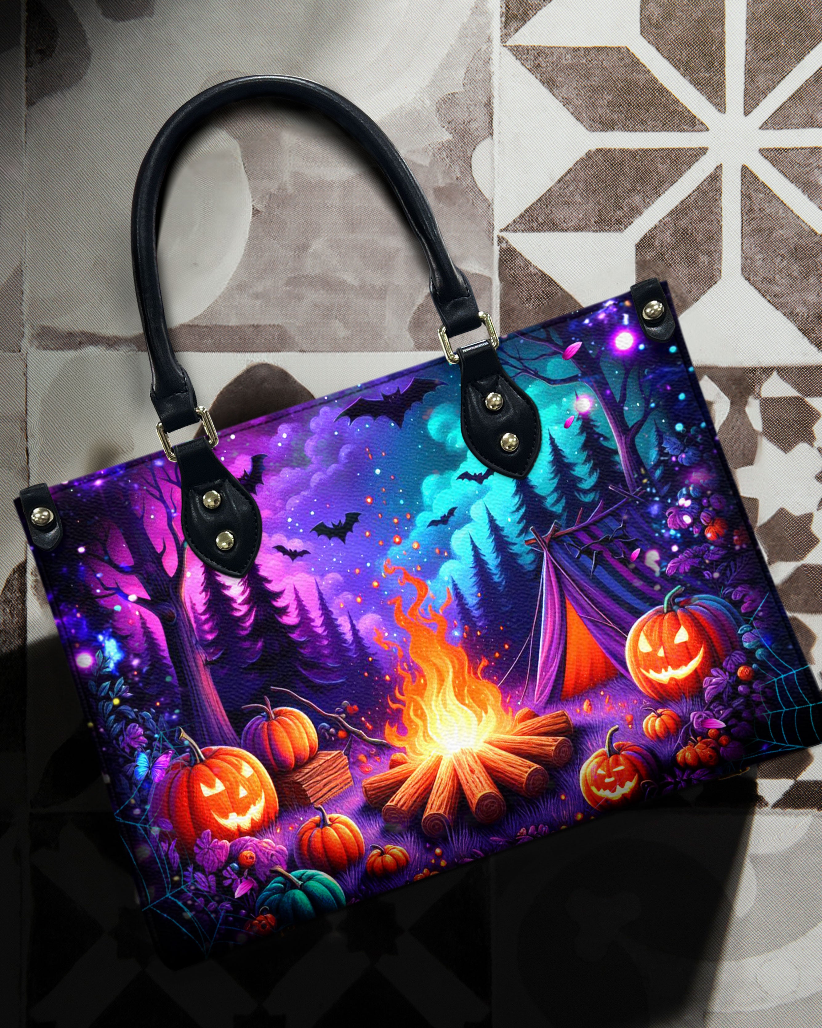 GLOWING CAMPFIRE HALLOWEEN LEATHER HANDBAG - YHDU2608244