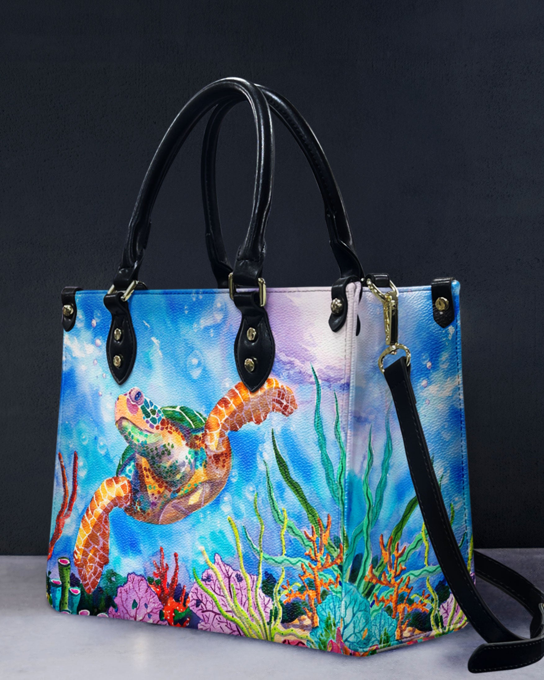 PAINTING SEA TURTLE LEATHER HANDBAG - YHDU2111244