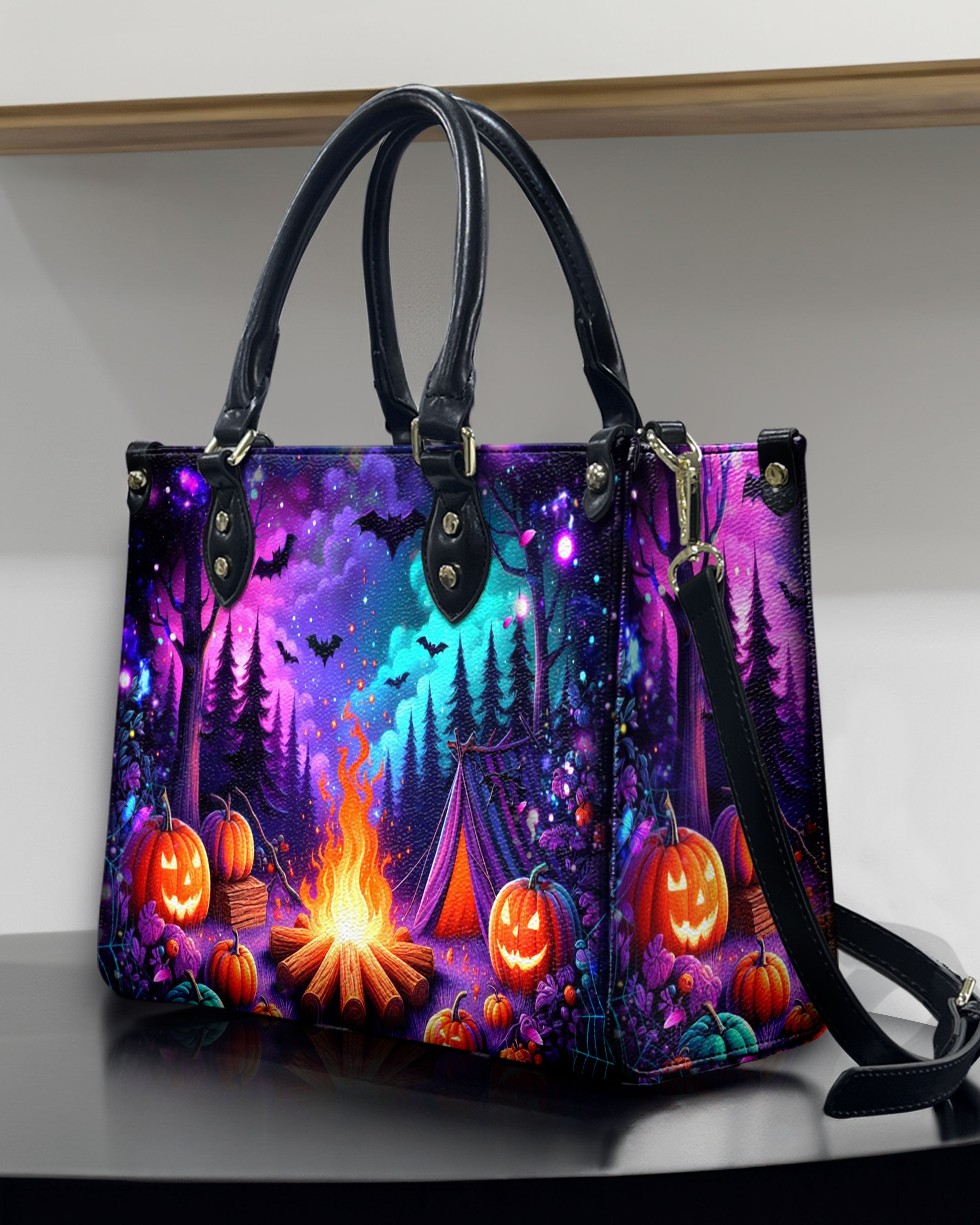 GLOWING CAMPFIRE HALLOWEEN LEATHER HANDBAG - YHDU2608244