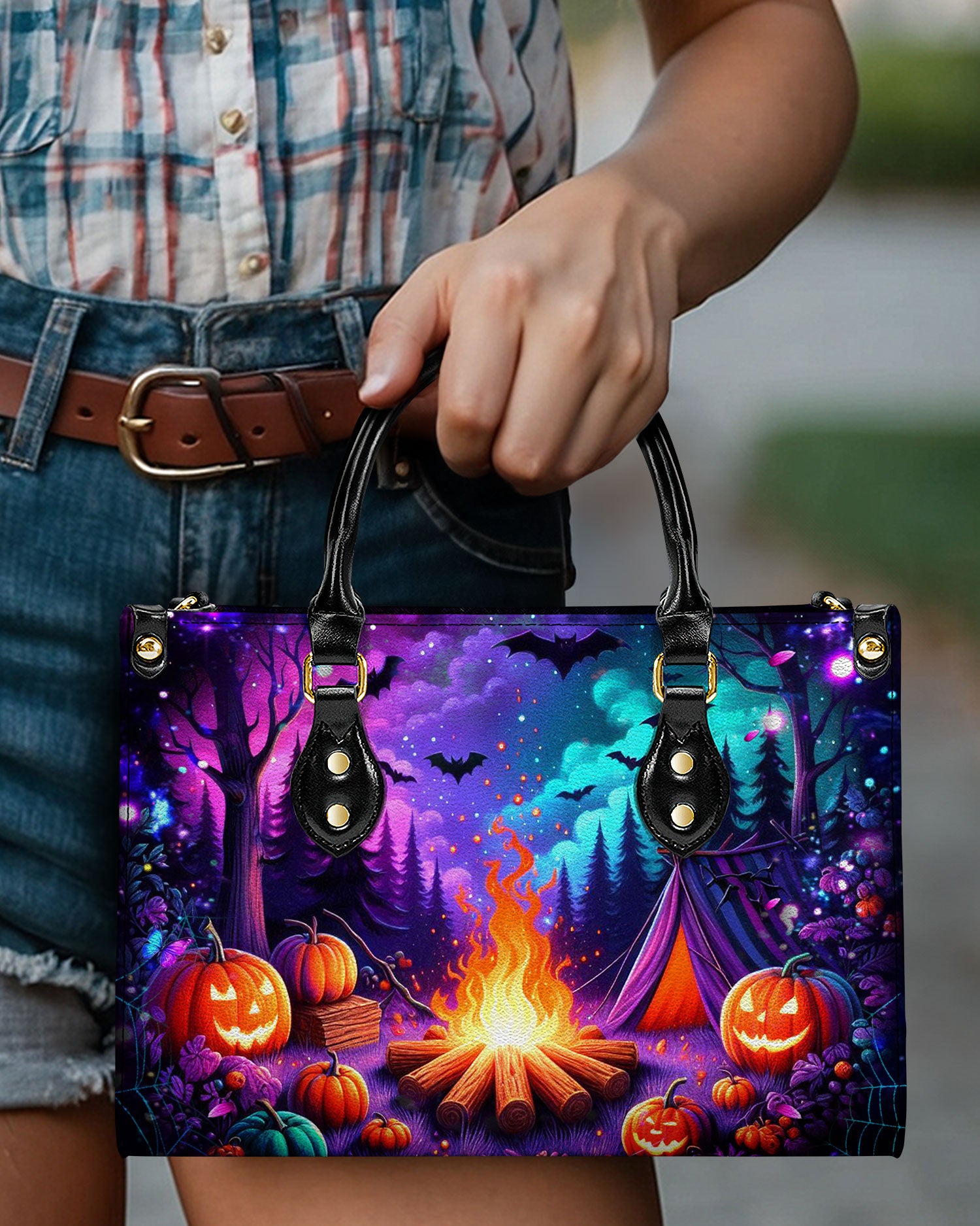 GLOWING CAMPFIRE HALLOWEEN LEATHER HANDBAG - YHDU2608244