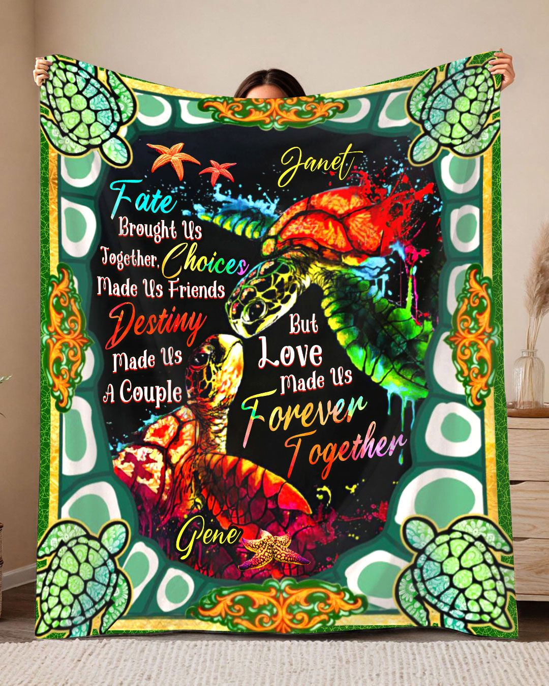 PERSONALIZED LOVE MADE US FOREVER TOGETHER COUPLE TURTLE FLEECE BLANKET - YHDU1302254