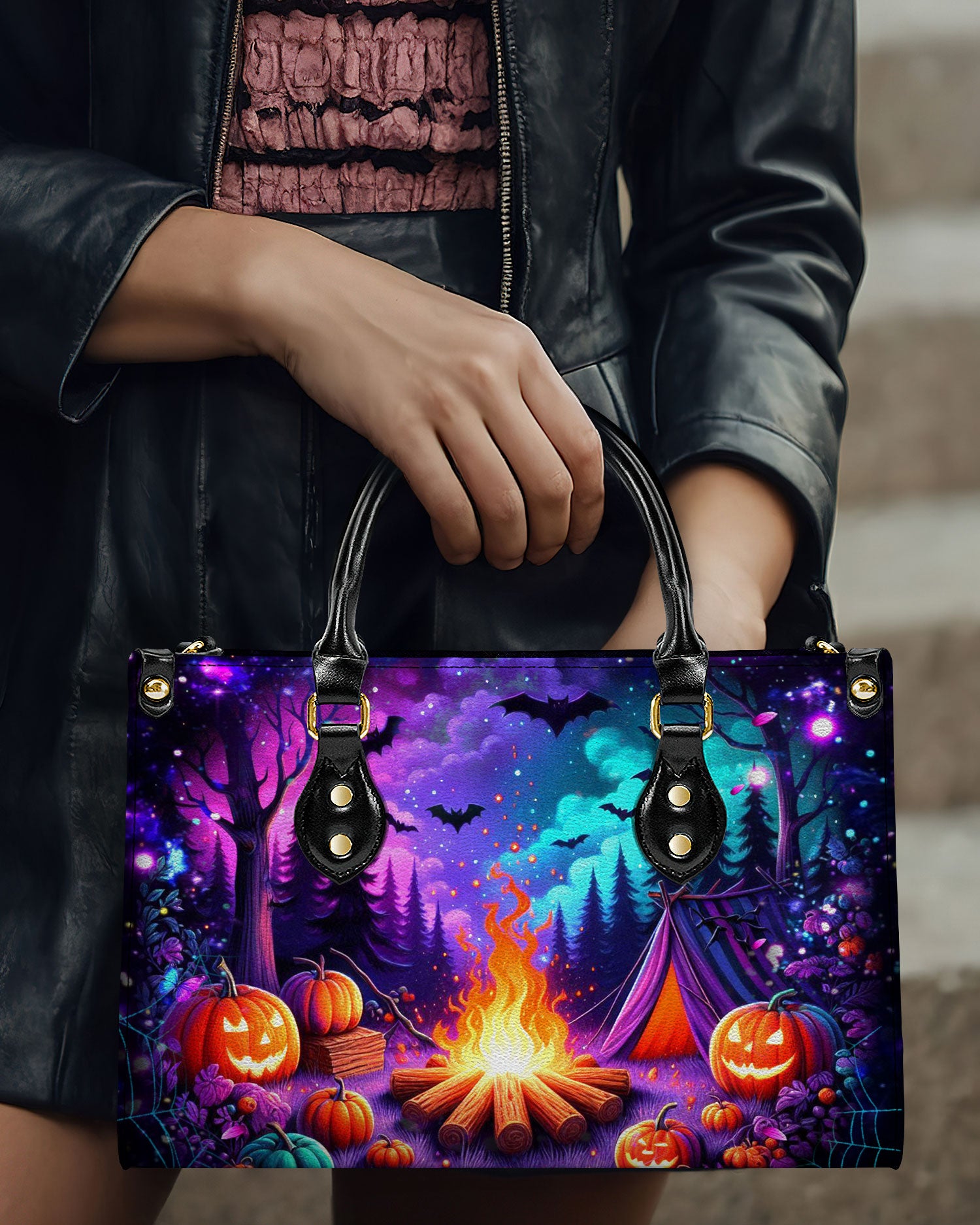 GLOWING CAMPFIRE HALLOWEEN LEATHER HANDBAG - YHDU2608244