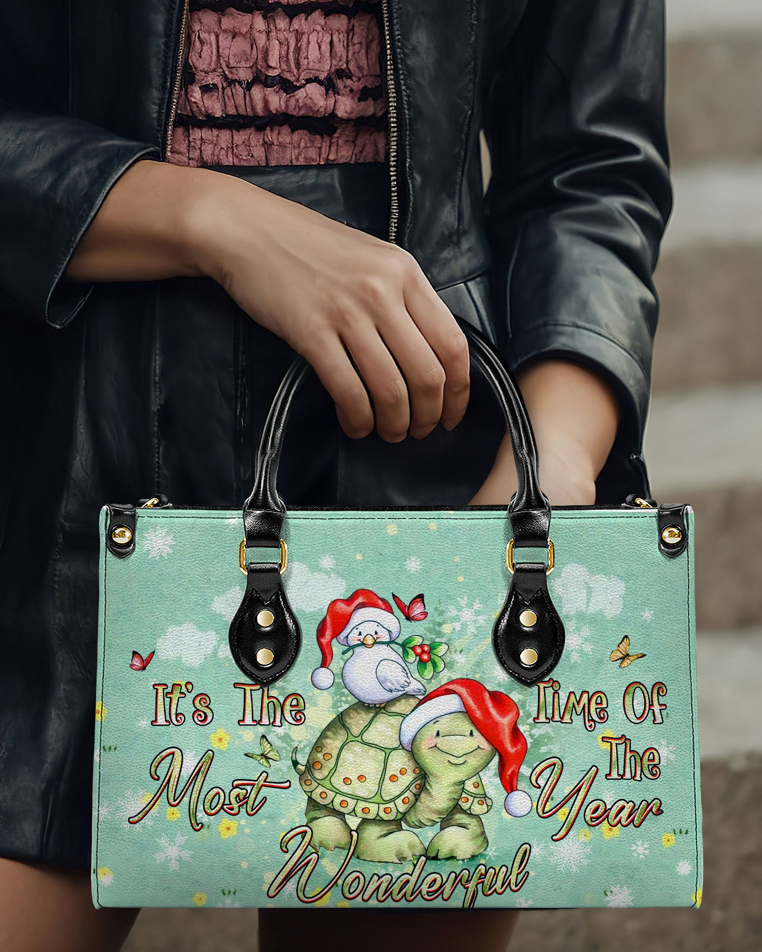 IT'S THE MOST WONDERFUL TIME CHRISTMAS LEATHER HANDBAG - YHDU1710244