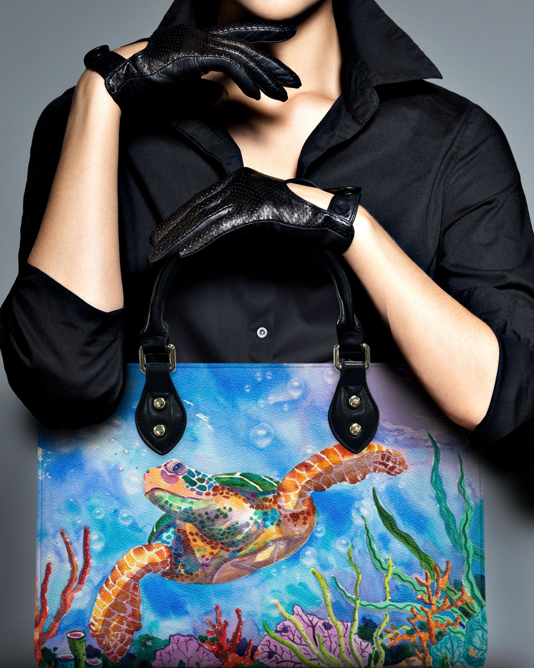 PAINTING SEA TURTLE LEATHER HANDBAG - YHDU2111244