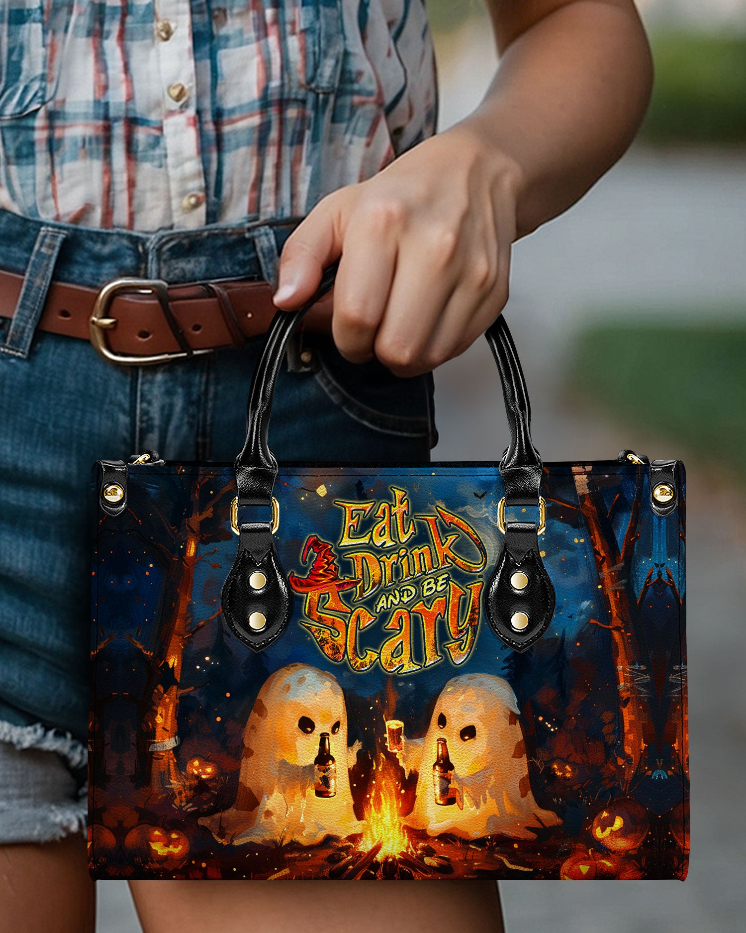 EAT DRINK AND BE SCARY HALLOWEEN LEATHER HANDBAG - YHDU2008244