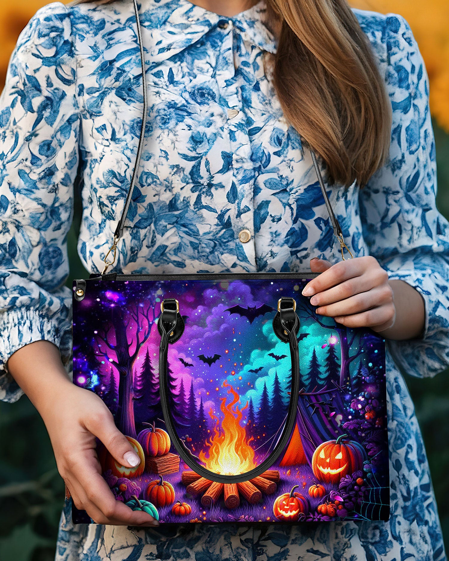 GLOWING CAMPFIRE HALLOWEEN LEATHER HANDBAG - YHDU2608244