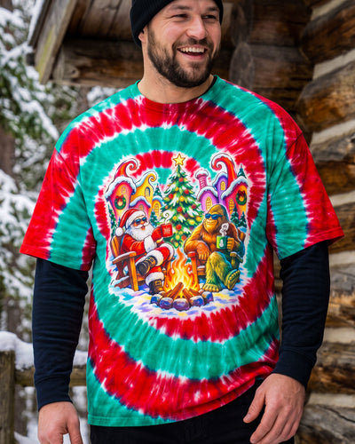 SANTA AND BIGFOOT CAMPFIRE CHRISTMAS SWIRL ALL OVER PRINT - TYQY2010262