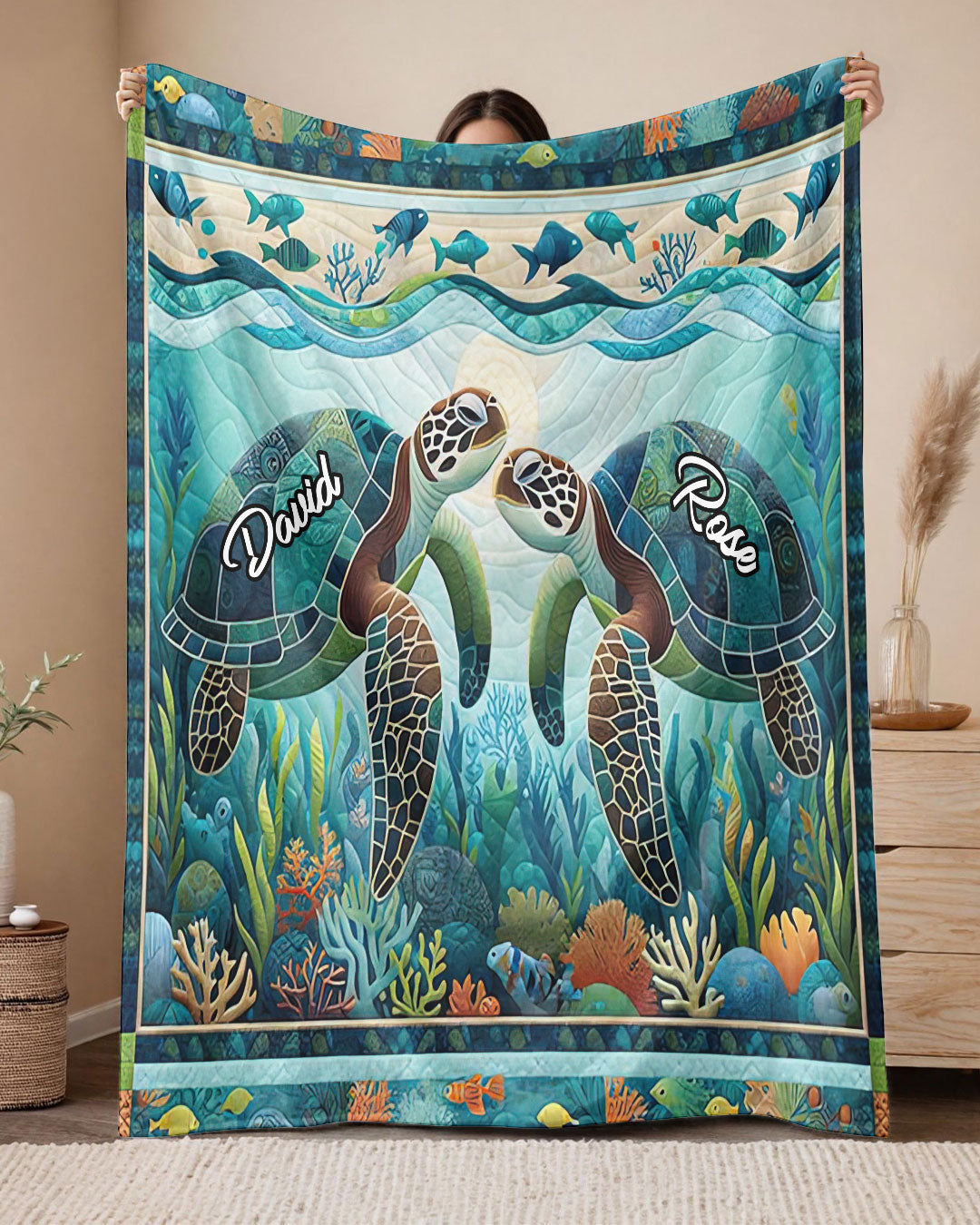 PERSONALIZED TURTLE COUPLE FLEECE BLANKET  - TLNZ2602254